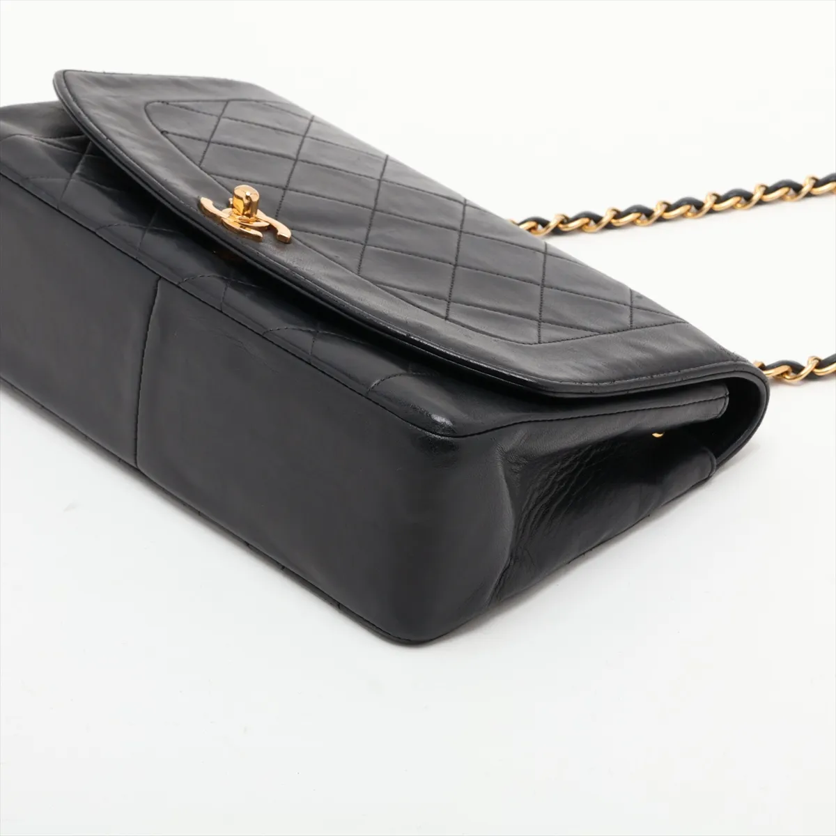 Matelassé Lambskin Single Flap Single Chain Bag, Diana Flap, Black with Gold Hardware, 2066941, Series 2 — view 3