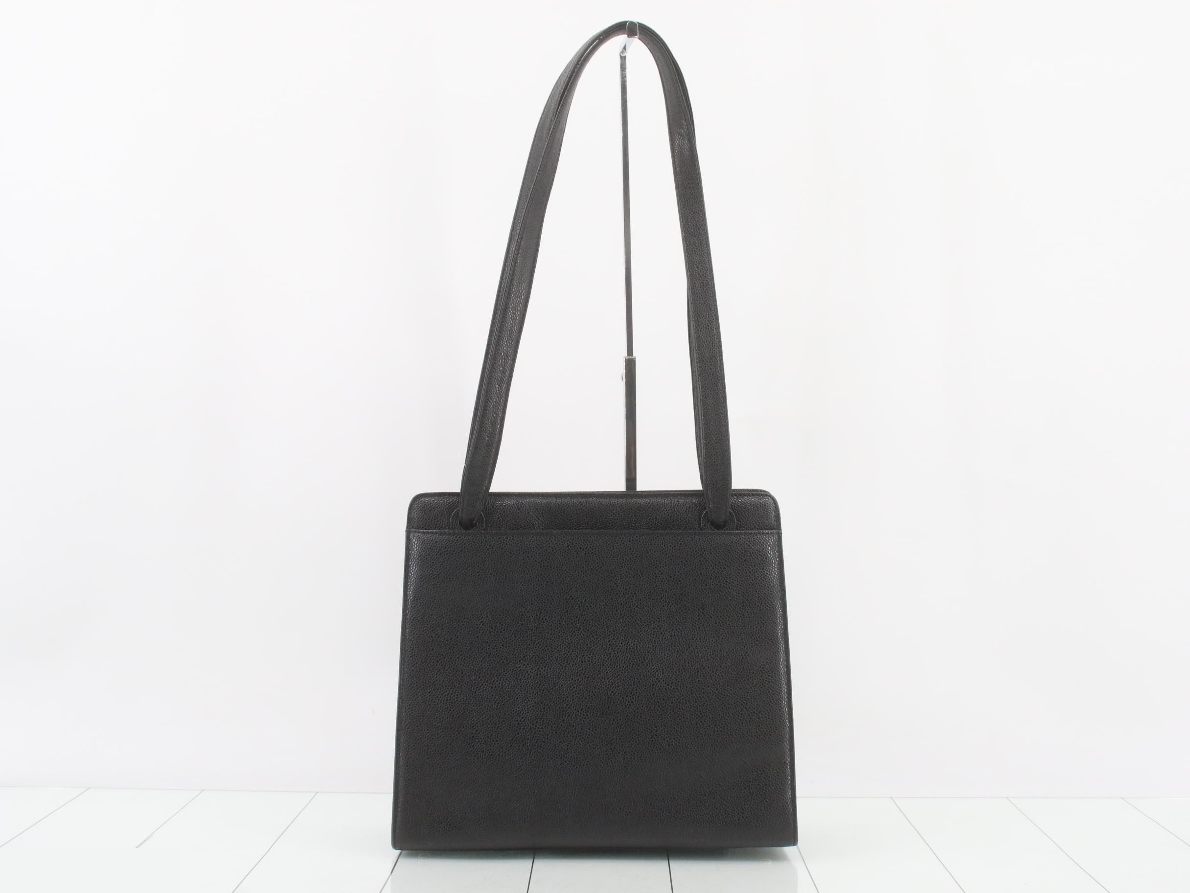 Tote bag with logo, black, caviar leather — view 2
