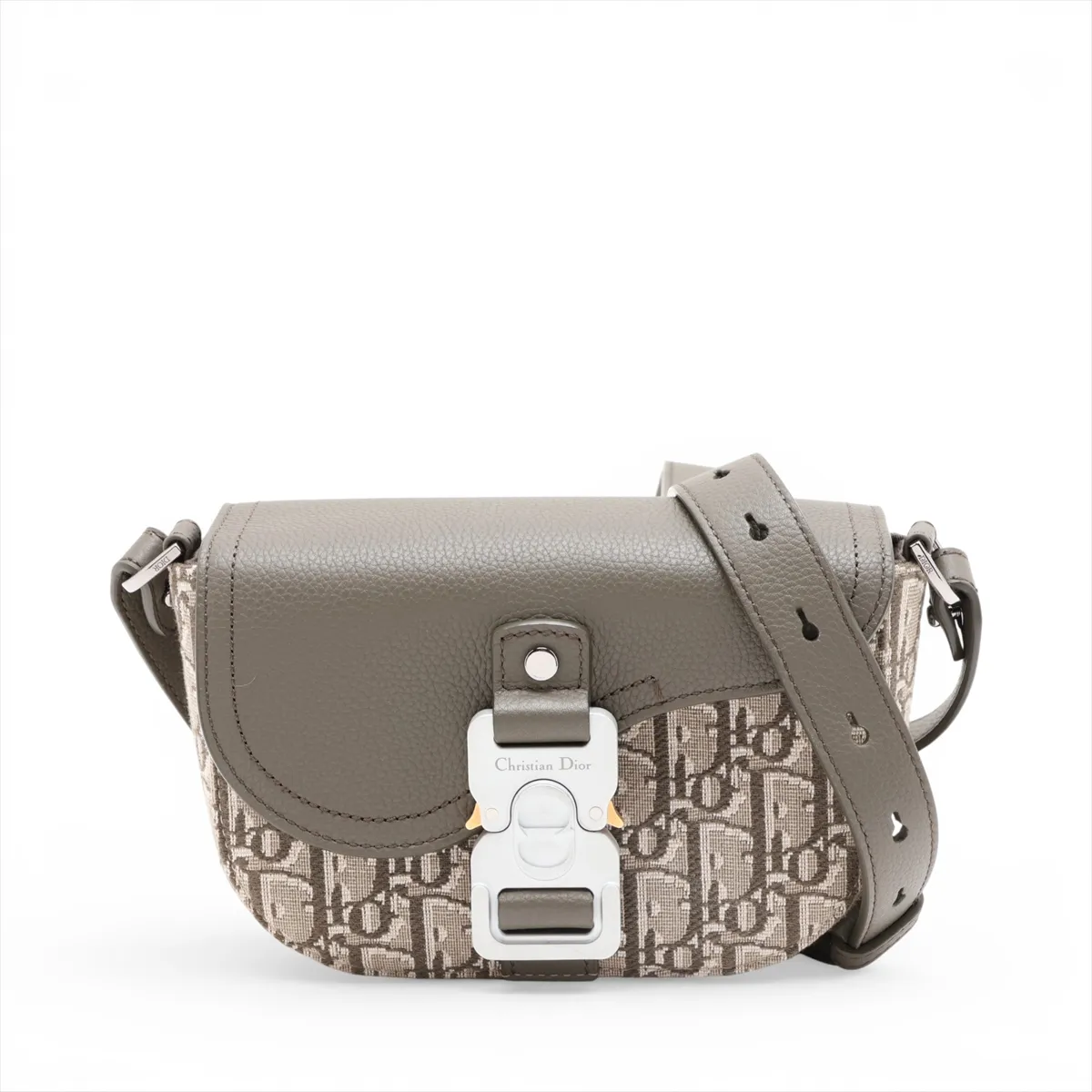 Oblique Saddle Messenger Mini Canvas x Leather Shoulder Bag, Khaki