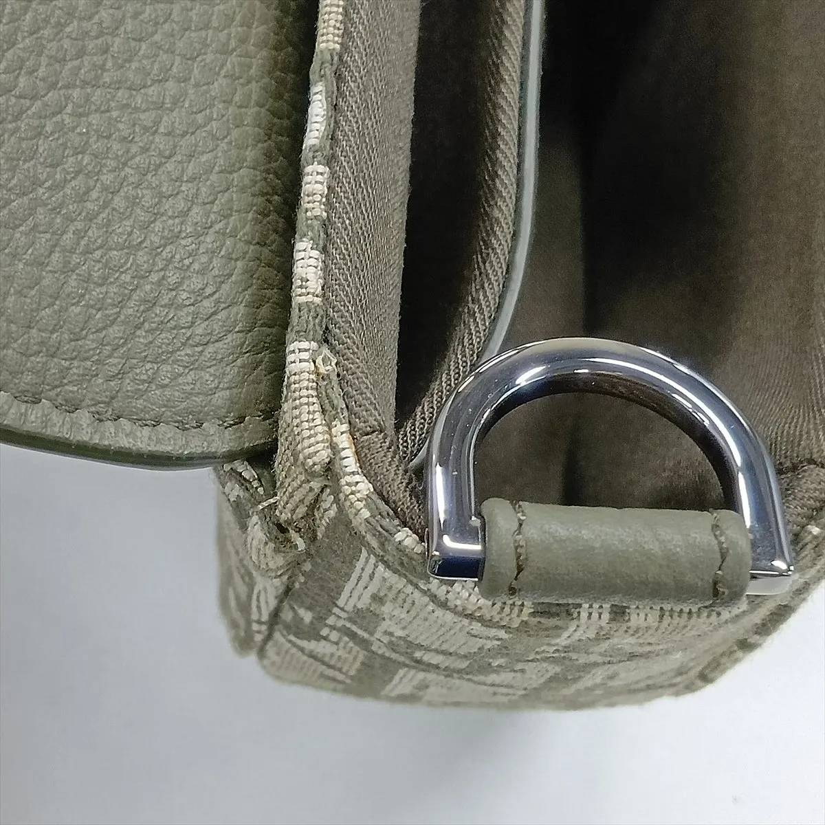 Oblique Saddle Messenger Mini Canvas x Leather Shoulder Bag, Khaki — view 11