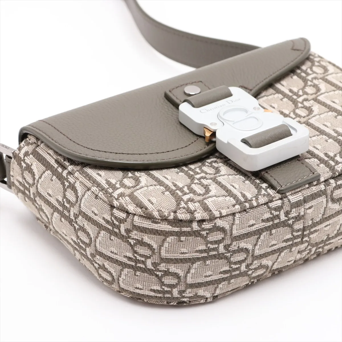 Oblique Saddle Messenger Mini Canvas x Leather Shoulder Bag, Khaki — view 4