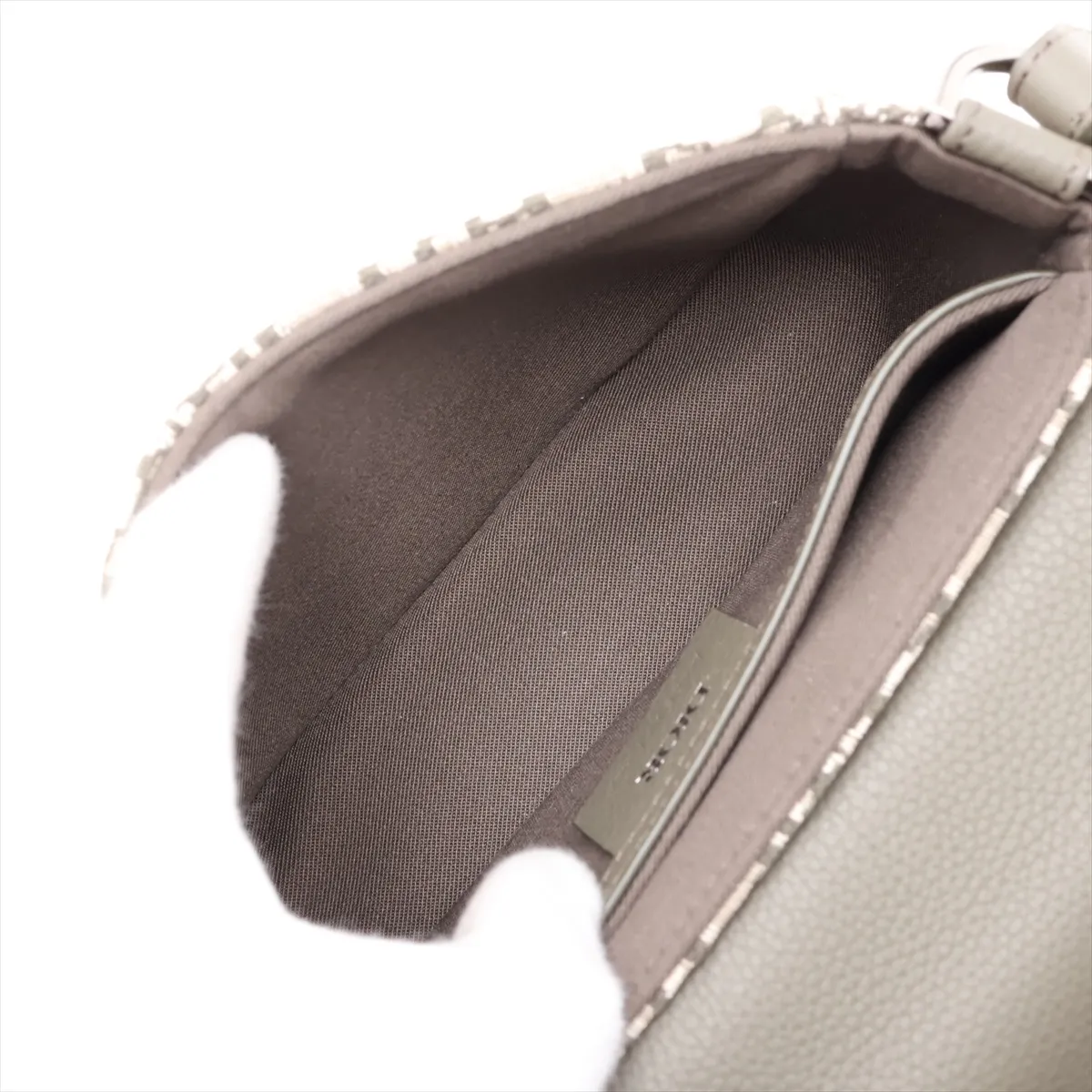 Oblique Saddle Messenger Mini Canvas x Leather Shoulder Bag, Khaki — view 6