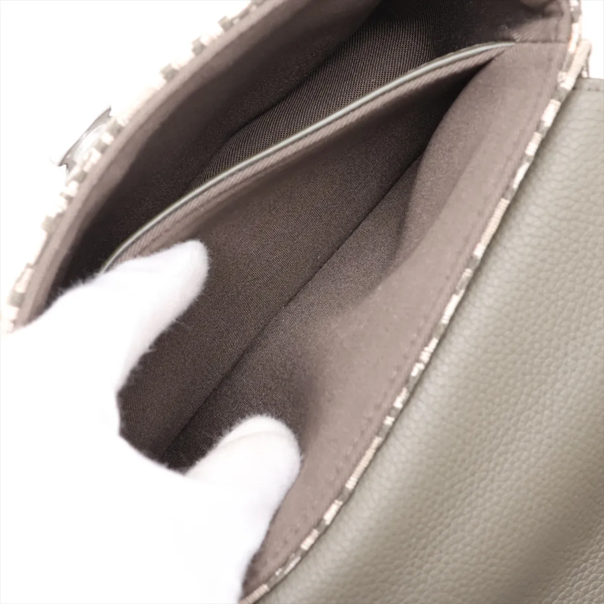 Oblique Saddle Messenger Mini Canvas x Leather Shoulder Bag, Khaki — view 7
