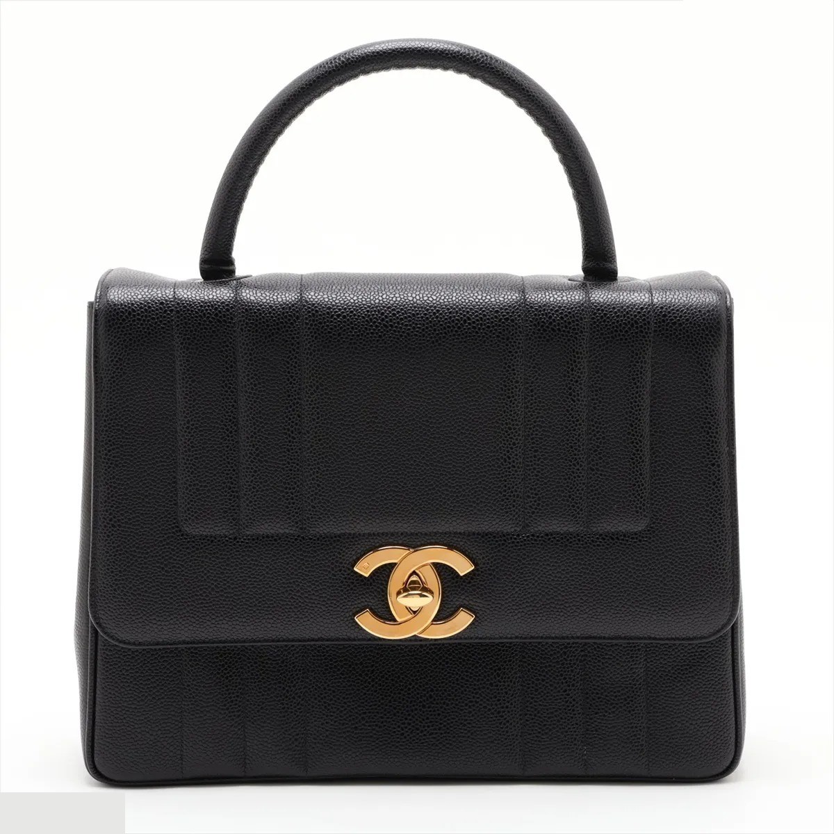 Mademoiselle Caviar Skin Handbag, Black, Series 3