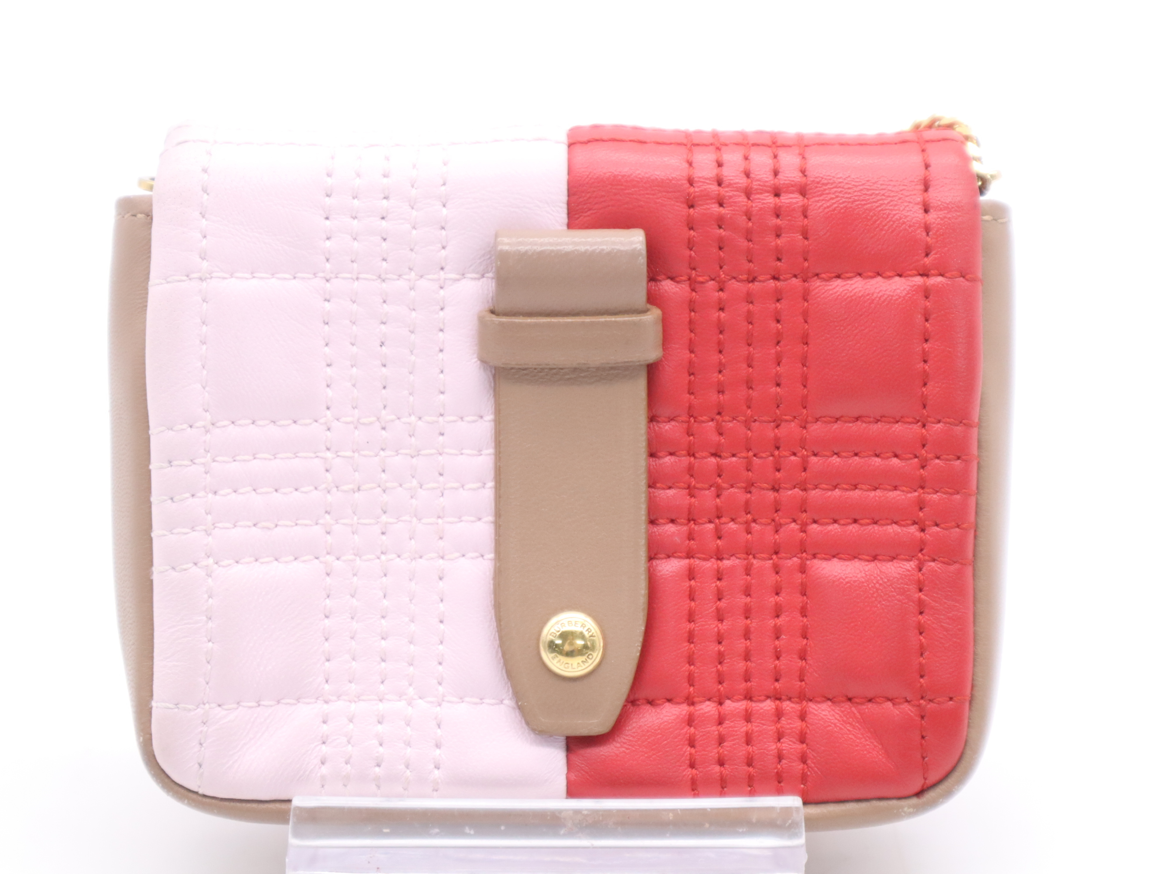 Leather Chain Pouch Pink Red Shoulder Bag — view 2