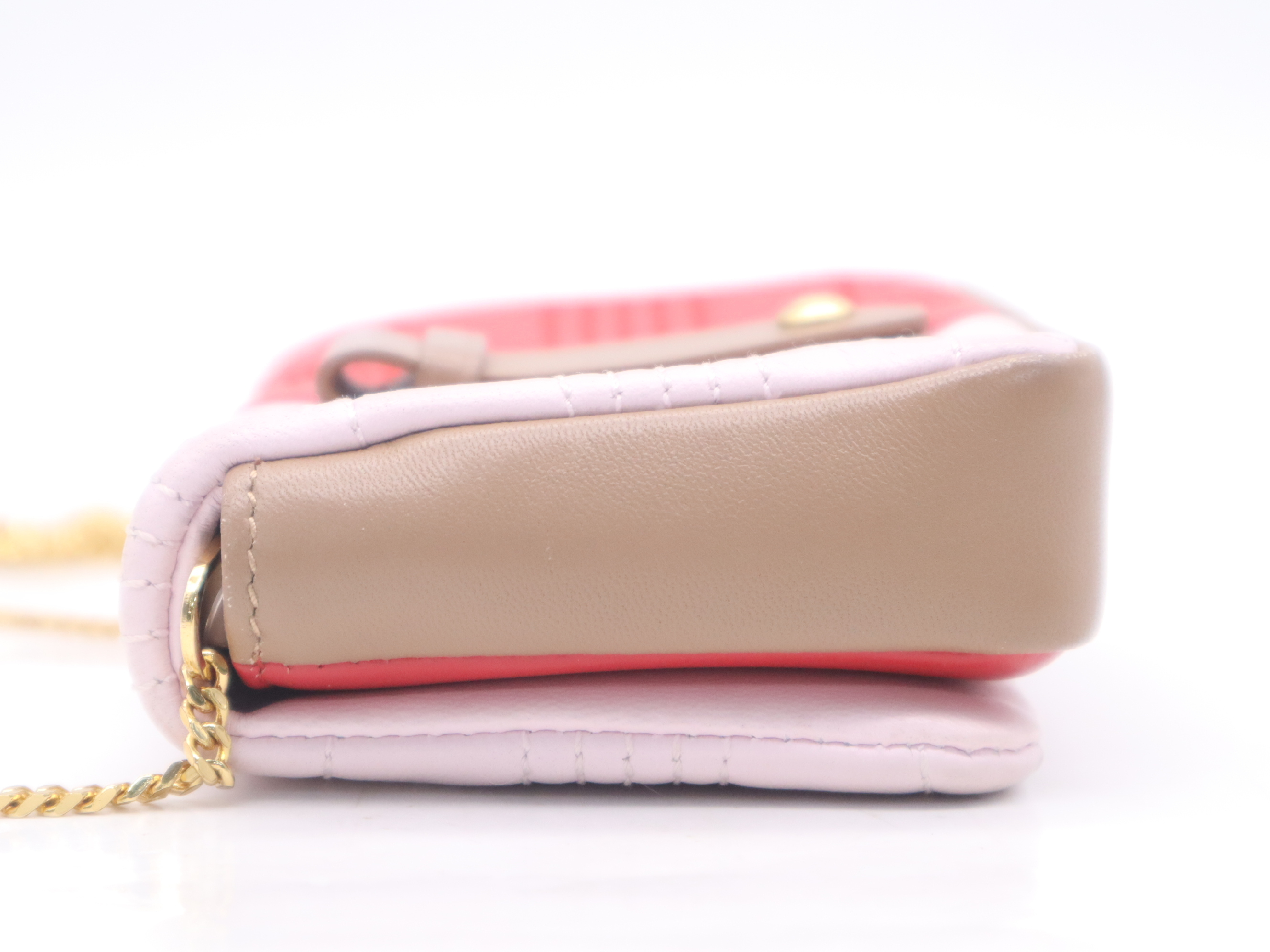 Leather Chain Pouch Pink Red Shoulder Bag — view 3