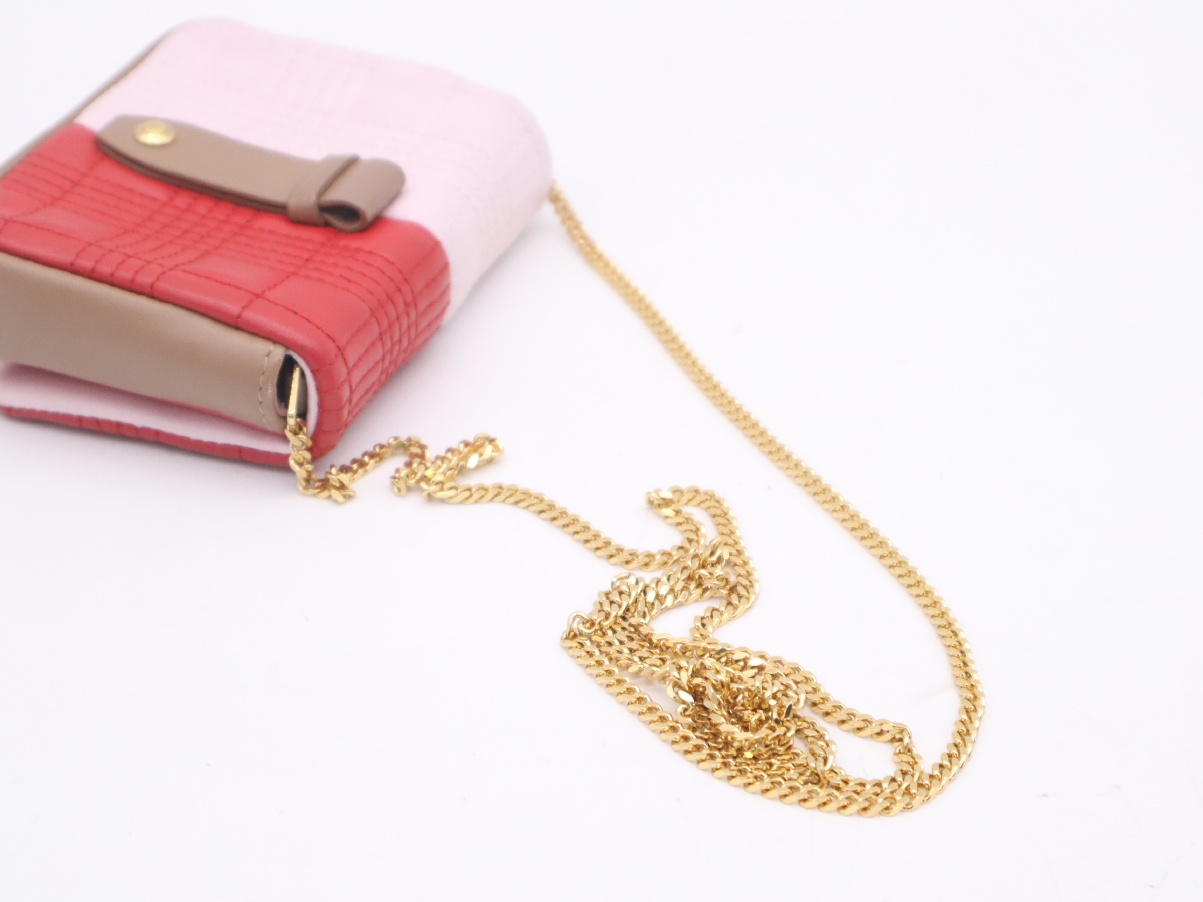 Leather Chain Pouch Pink Red Shoulder Bag — view 6