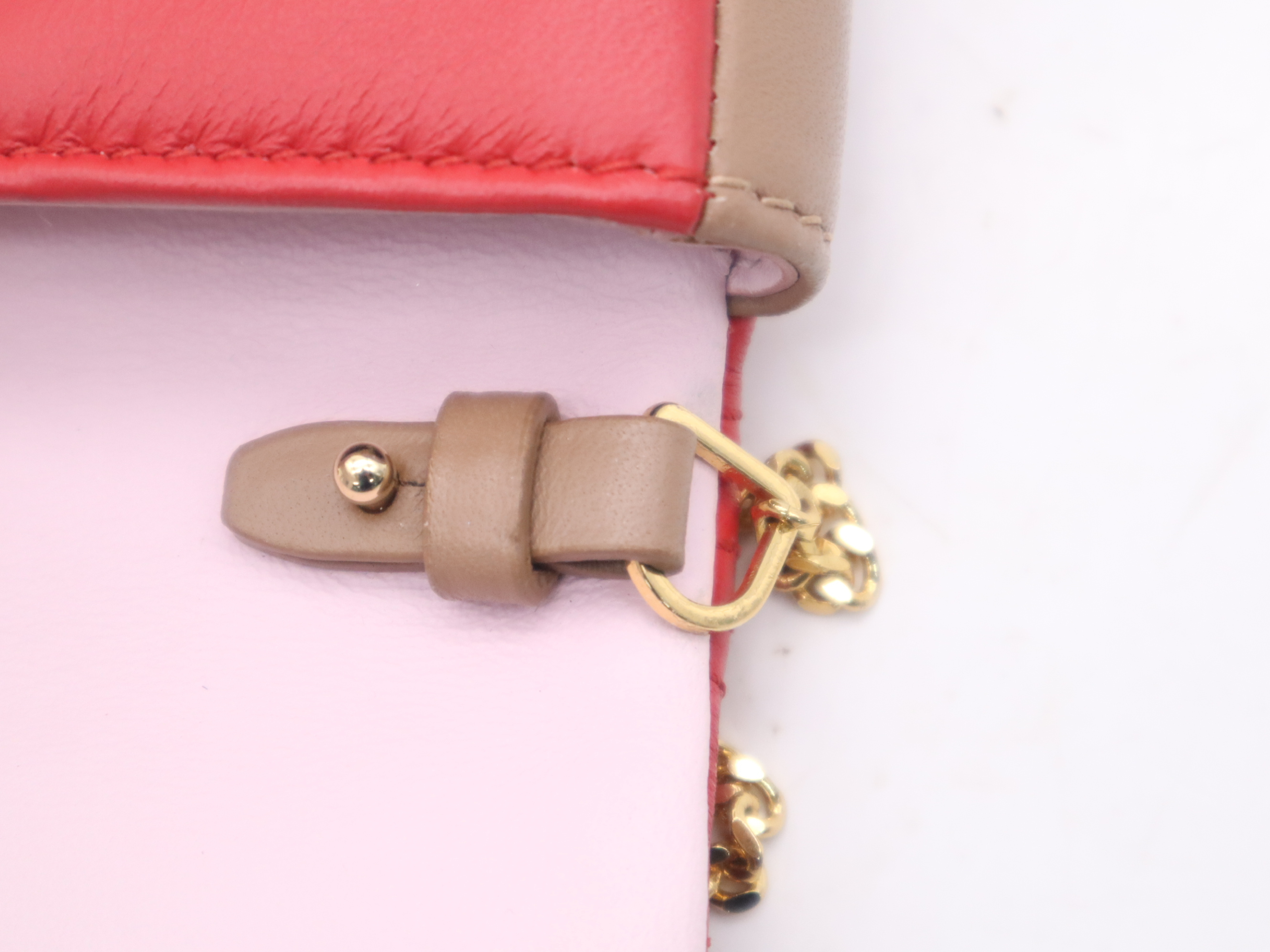 Leather Chain Pouch Pink Red Shoulder Bag — view 7