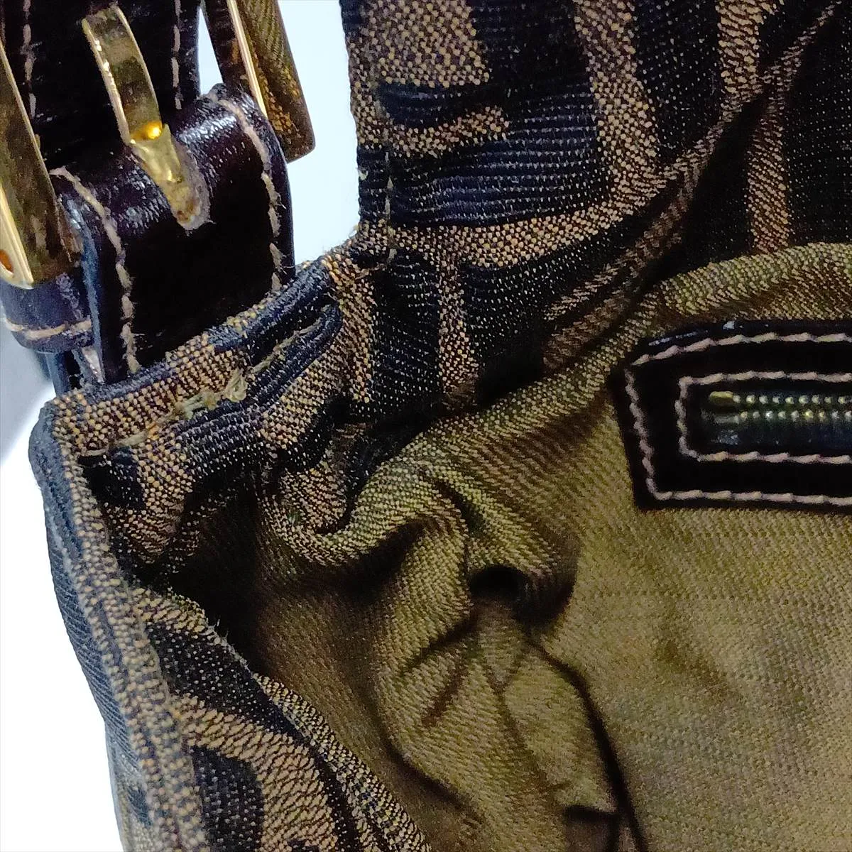 Zucca Mamma Bucket Canvas x Leather Shoulder Bag, Brown — view 15