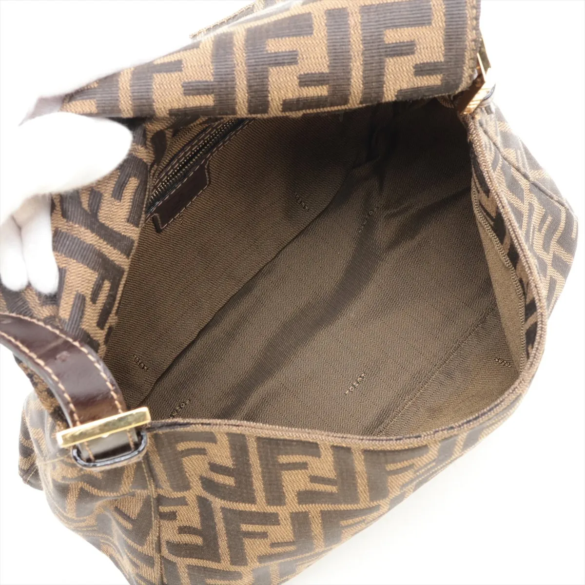 Zucca Mamma Bucket Canvas x Leather Shoulder Bag, Brown — view 7