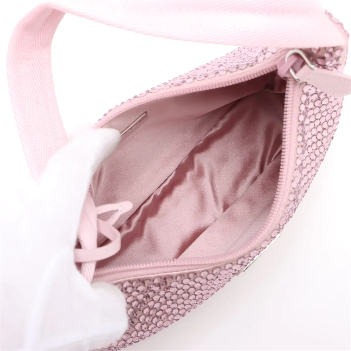 satin and bejeweled shoulder bag, pink, 1NE515, no signature or guarantee card included. — view 7