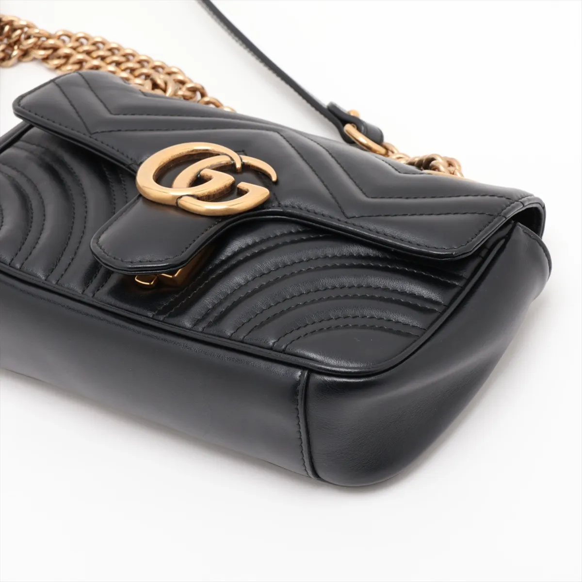 GG Marmont Leather Chain Shoulder Bag, Black, 446744 — view 3
