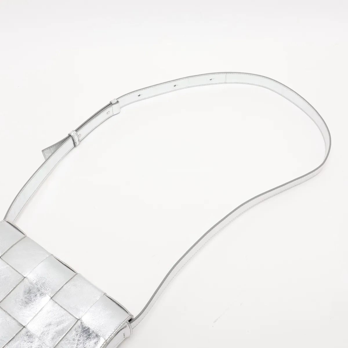 Maxi Intrecciato Cassette Leather Shoulder Bag, Silver — view 5