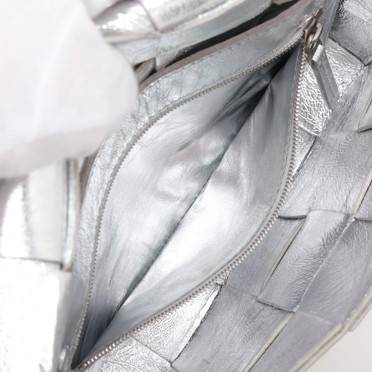 Maxi Intrecciato Cassette Leather Shoulder Bag, Silver — view 7