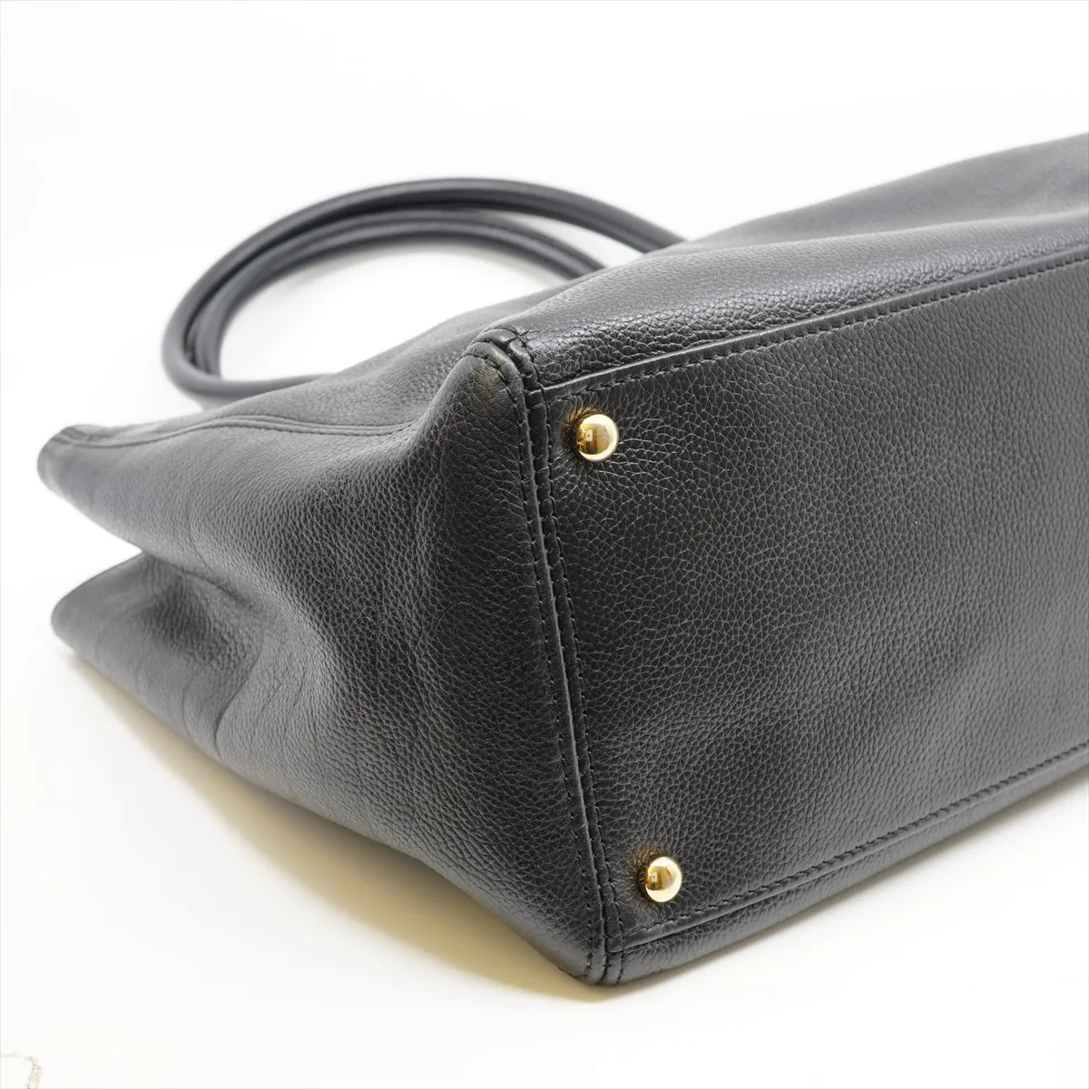 Executive Leather 2WAY Tote Bag Black Gold Hardware 10763133 External Strap — view 4