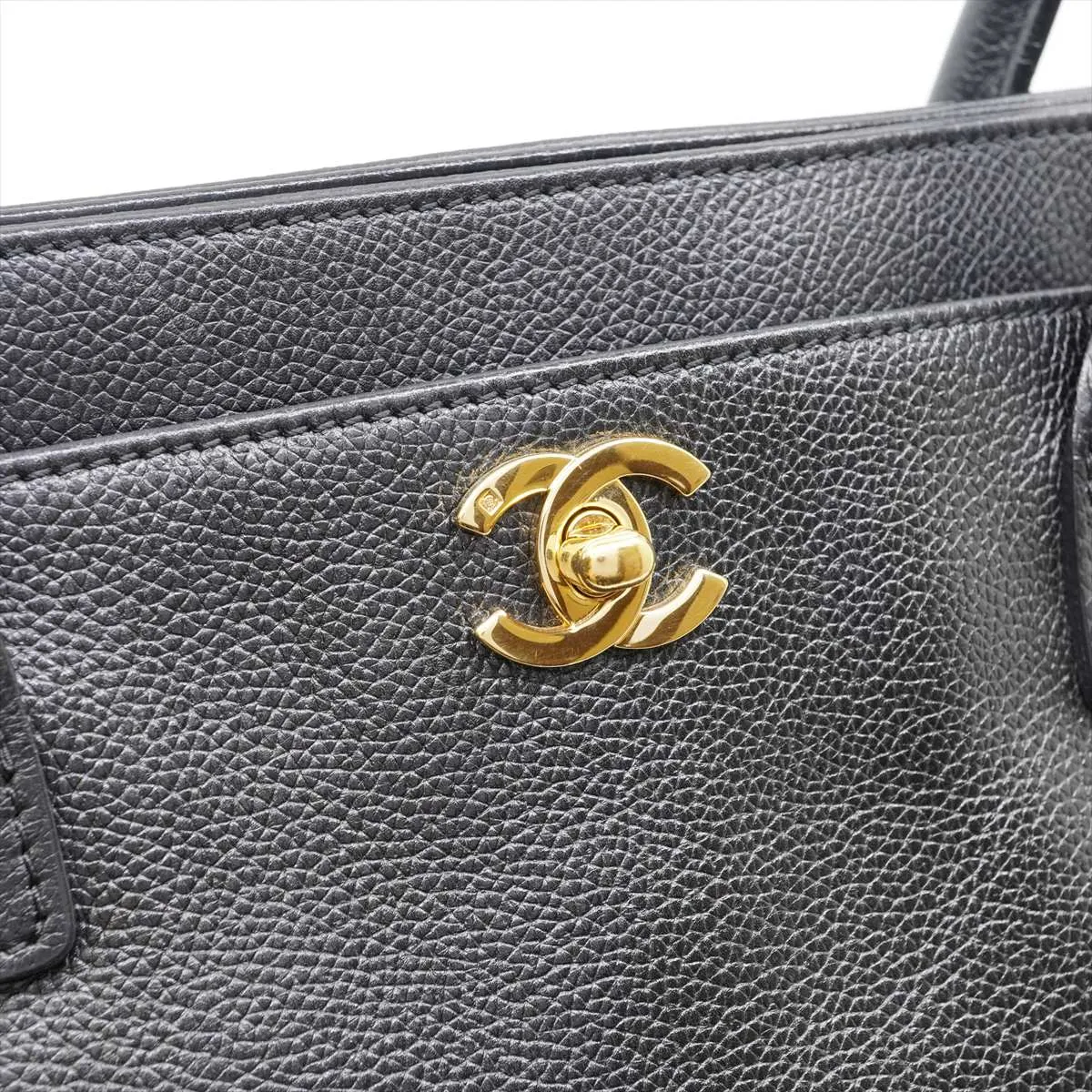 Executive Leather 2WAY Tote Bag Black Gold Hardware 10763133 External Strap — view 5