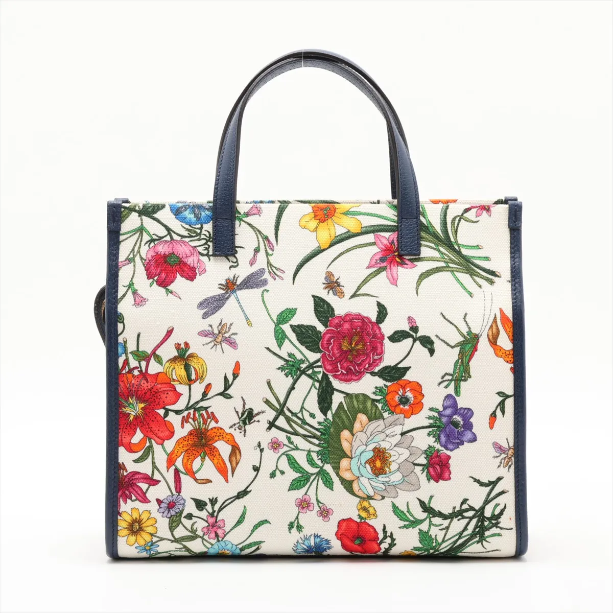 GG Flora 550141 Canvas x Leather 2-Way Handbag White x Navy — view 2