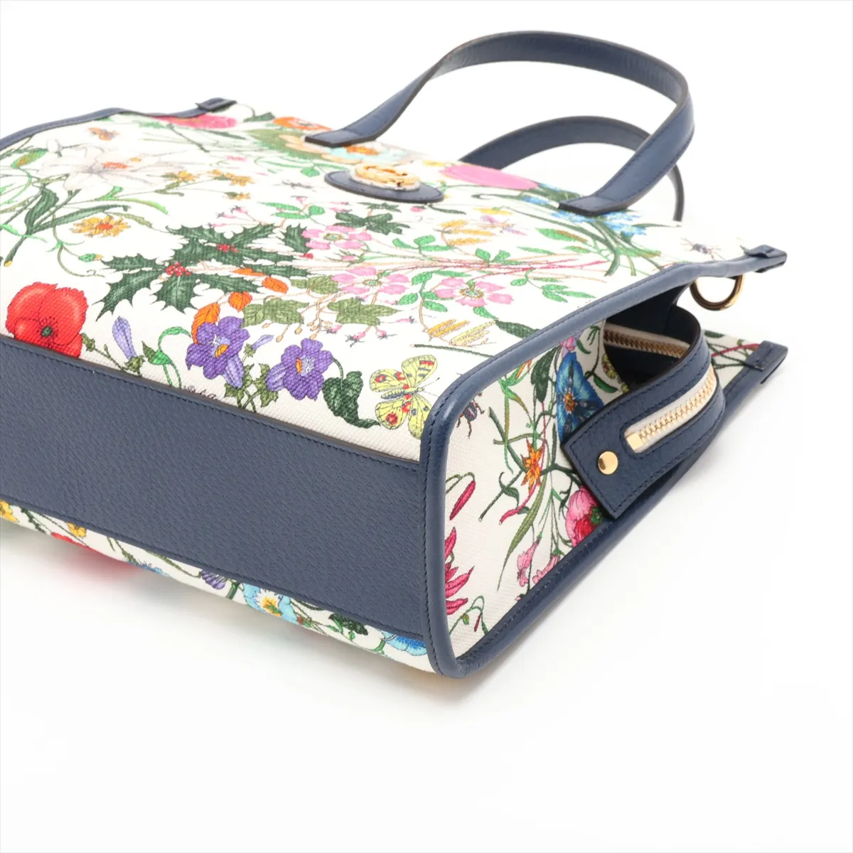 GG Flora 550141 Canvas x Leather 2-Way Handbag White x Navy — view 3