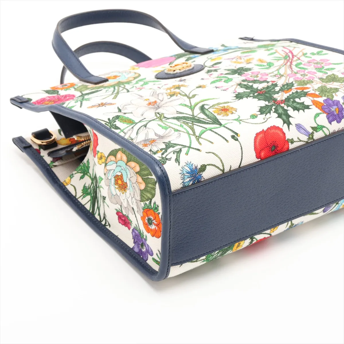 GG Flora 550141 Canvas x Leather 2-Way Handbag White x Navy — view 4