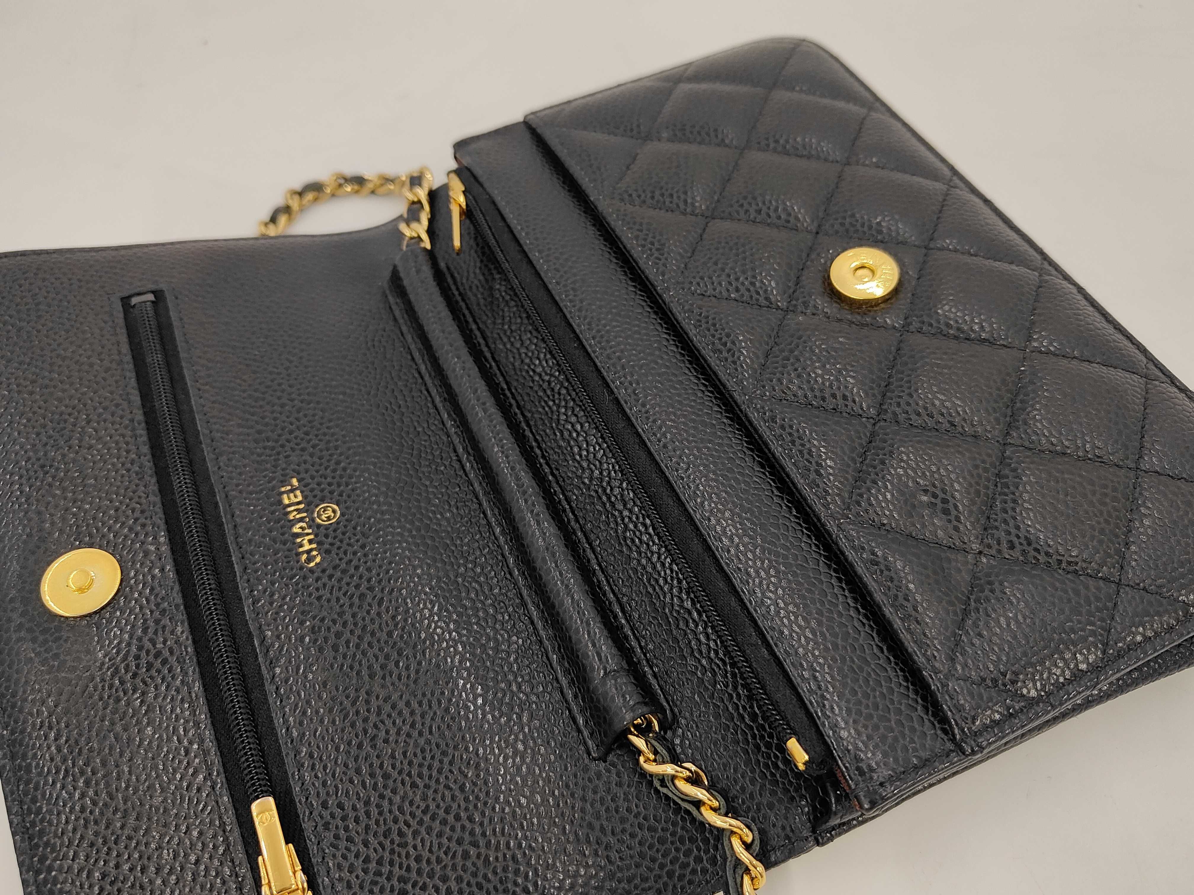 Caviar Skin Matelassé Chain Wallet Black Shoulder Bag — view 6
