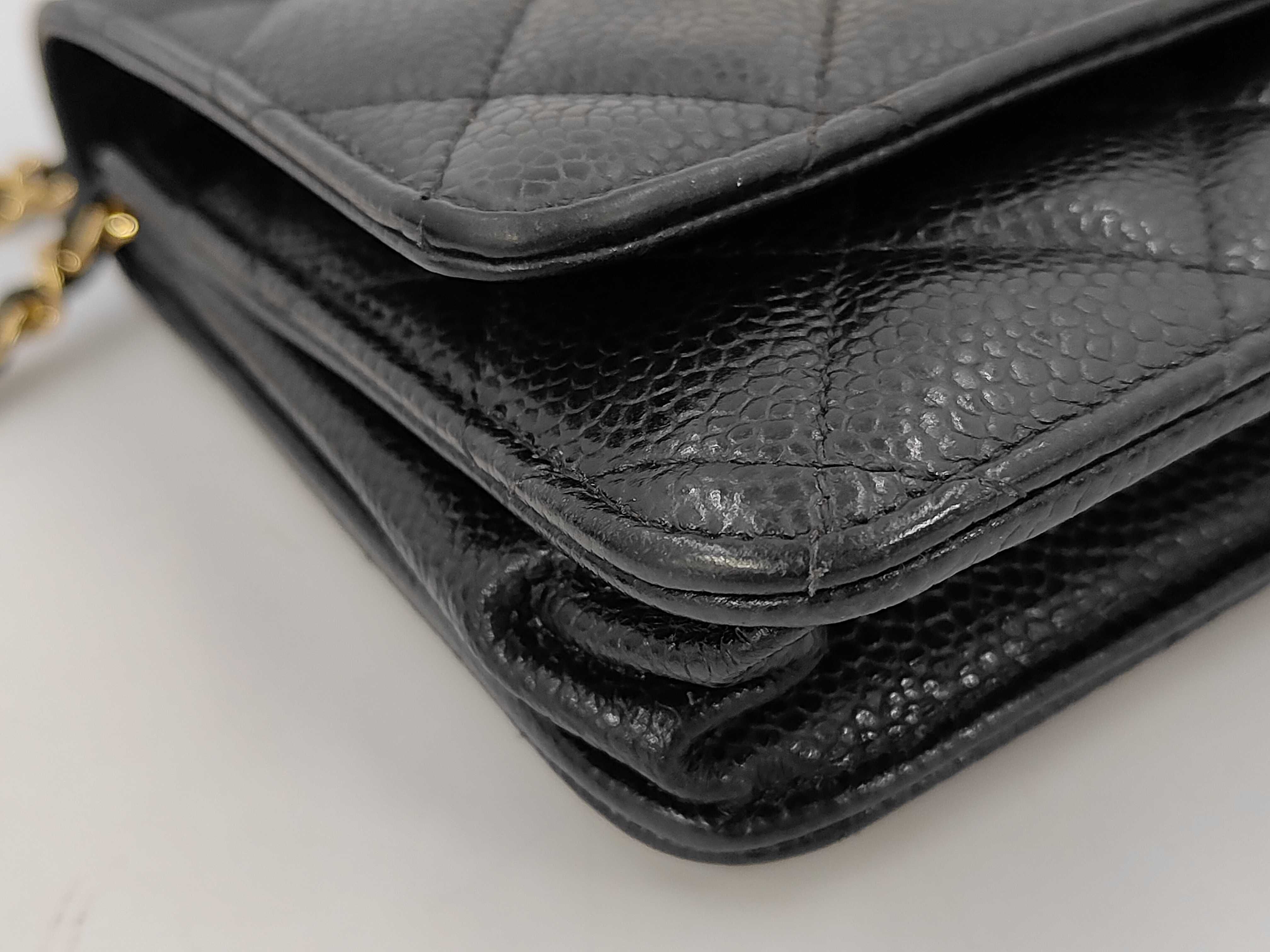 Caviar Skin Matelassé Chain Wallet Black Shoulder Bag — view 7