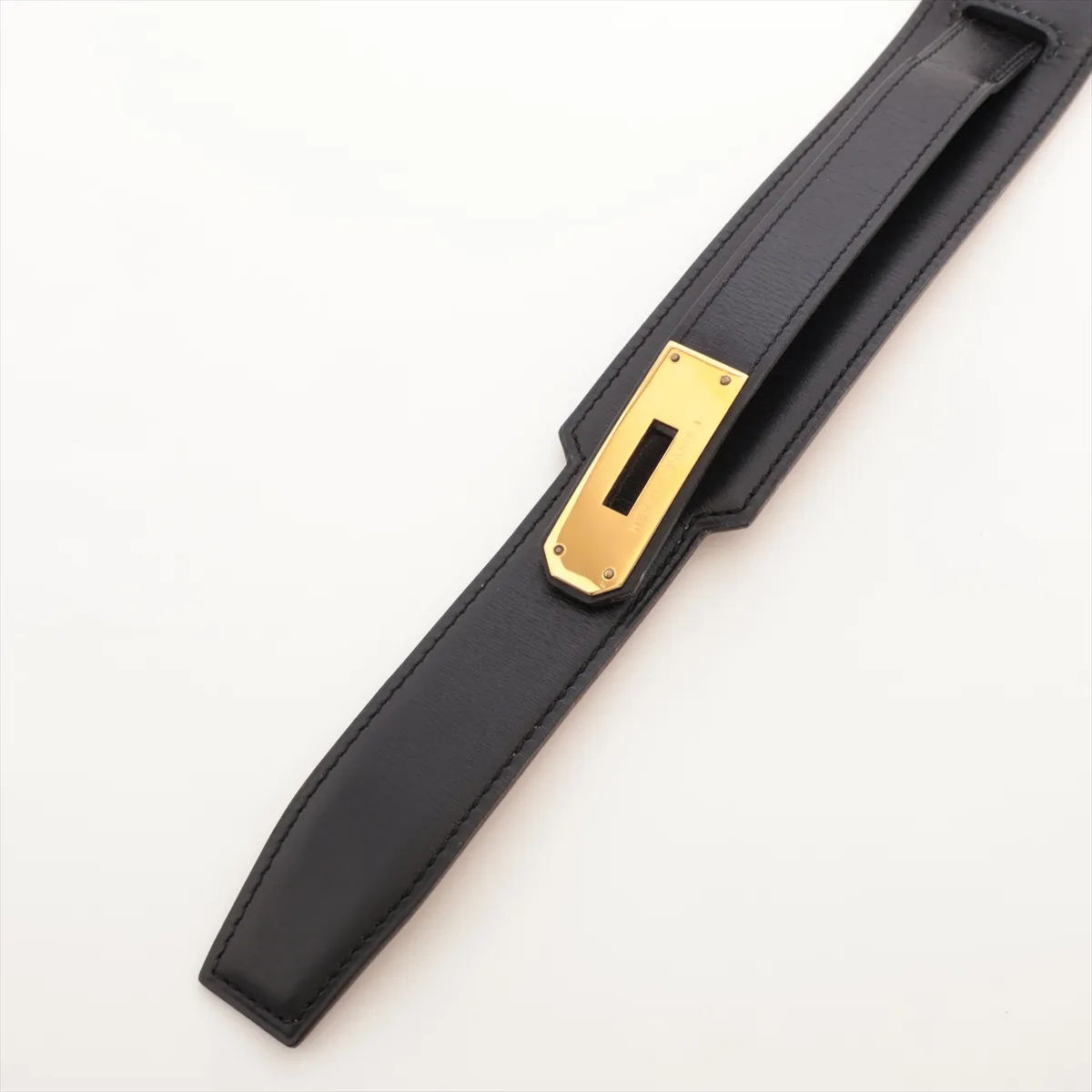 Kelly bag, 1995 model, belt, size 75, leather, black. Shows signs of wear including — view 3