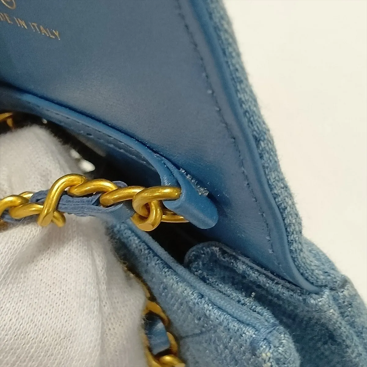 Matelassé Denim x Leather Chain Shoulder Bag, Blue with Gold Hardware, T3C1G61G, Random Serial Number, Year Gift — view 11