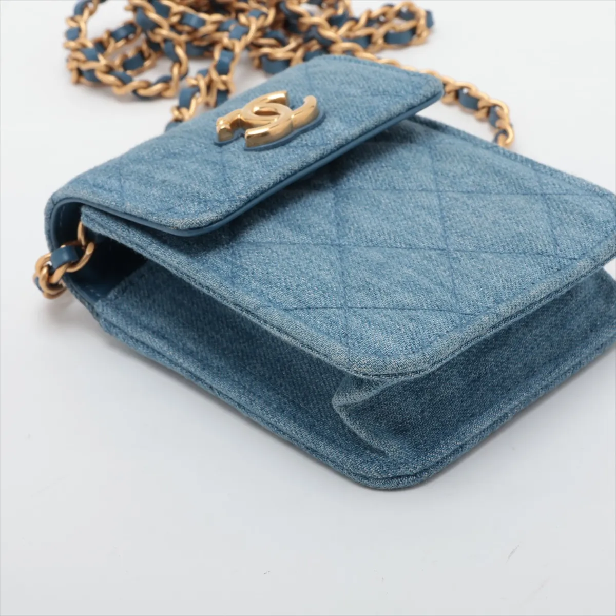 Matelassé Denim x Leather Chain Shoulder Bag, Blue with Gold Hardware, T3C1G61G, Random Serial Number, Year Gift — view 4