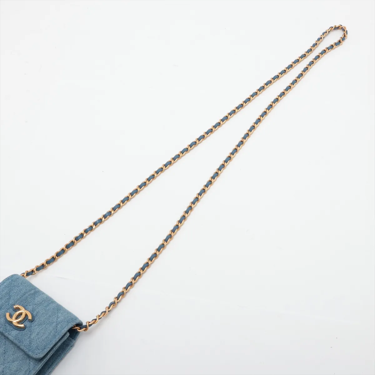 Matelassé Denim x Leather Chain Shoulder Bag, Blue with Gold Hardware, T3C1G61G, Random Serial Number, Year Gift — view 5