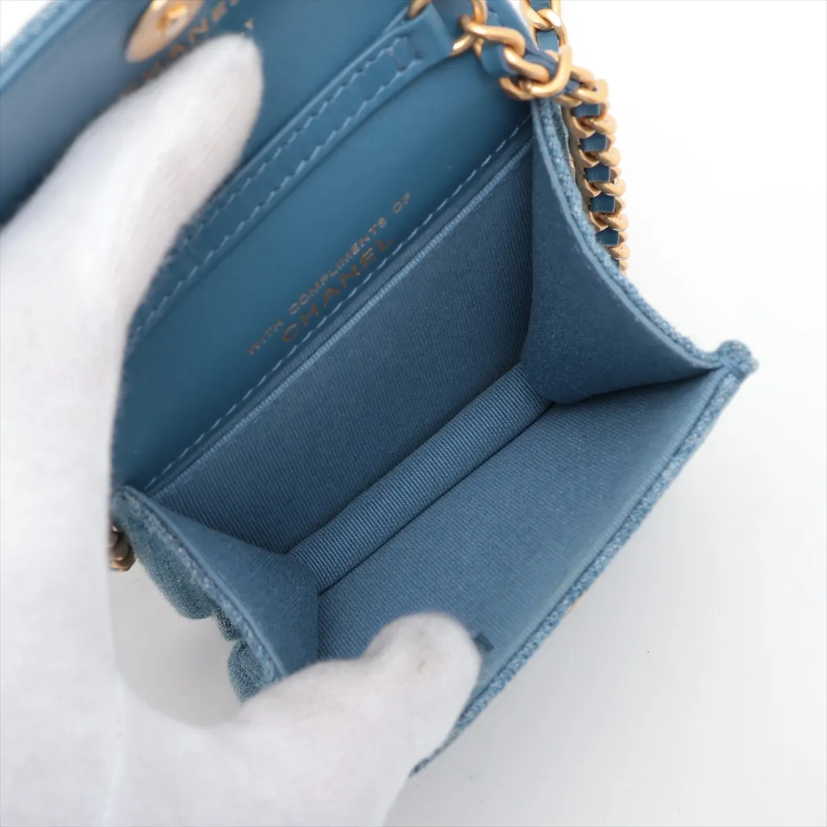 Matelassé Denim x Leather Chain Shoulder Bag, Blue with Gold Hardware, T3C1G61G, Random Serial Number, Year Gift — view 6