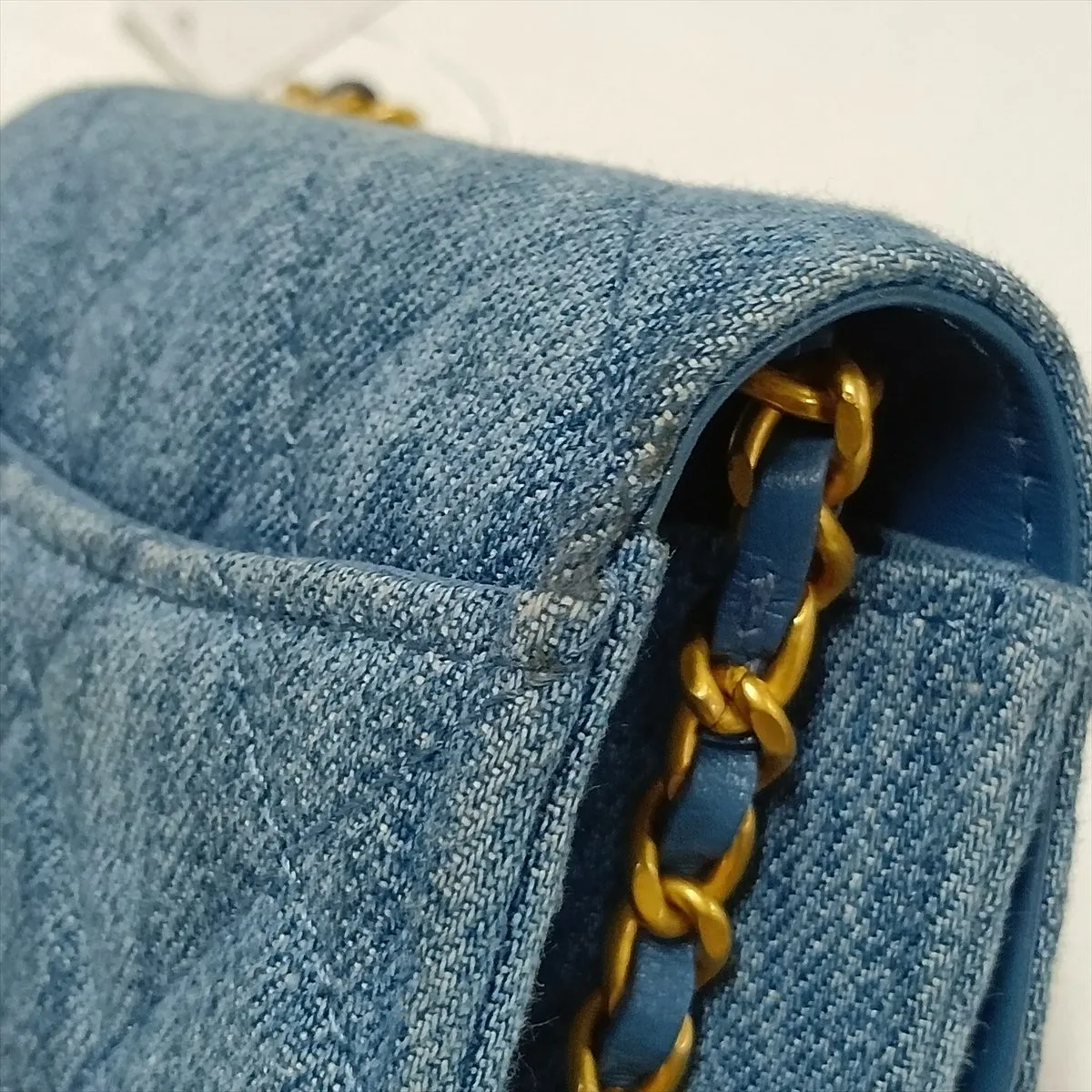 Matelassé Denim x Leather Chain Shoulder Bag, Blue with Gold Hardware, T3C1G61G, Random Serial Number, Year Gift — view 9