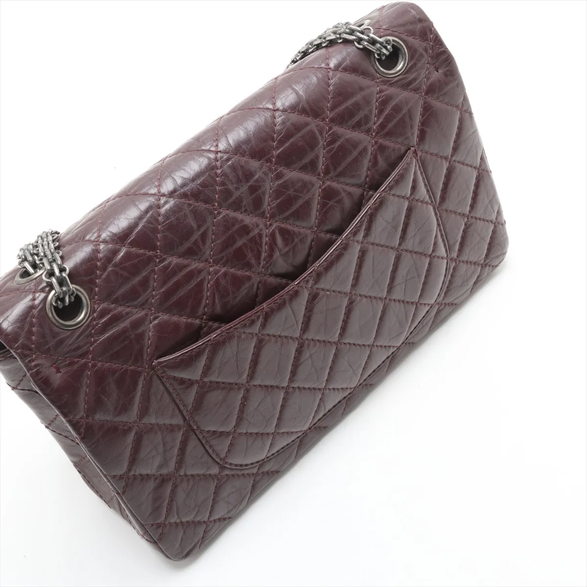 Matelasse 2.55 Large Vintage Calf Double Flap Double Chain Bag Bordeaux Gunmetal Hardware A37587 — view 13