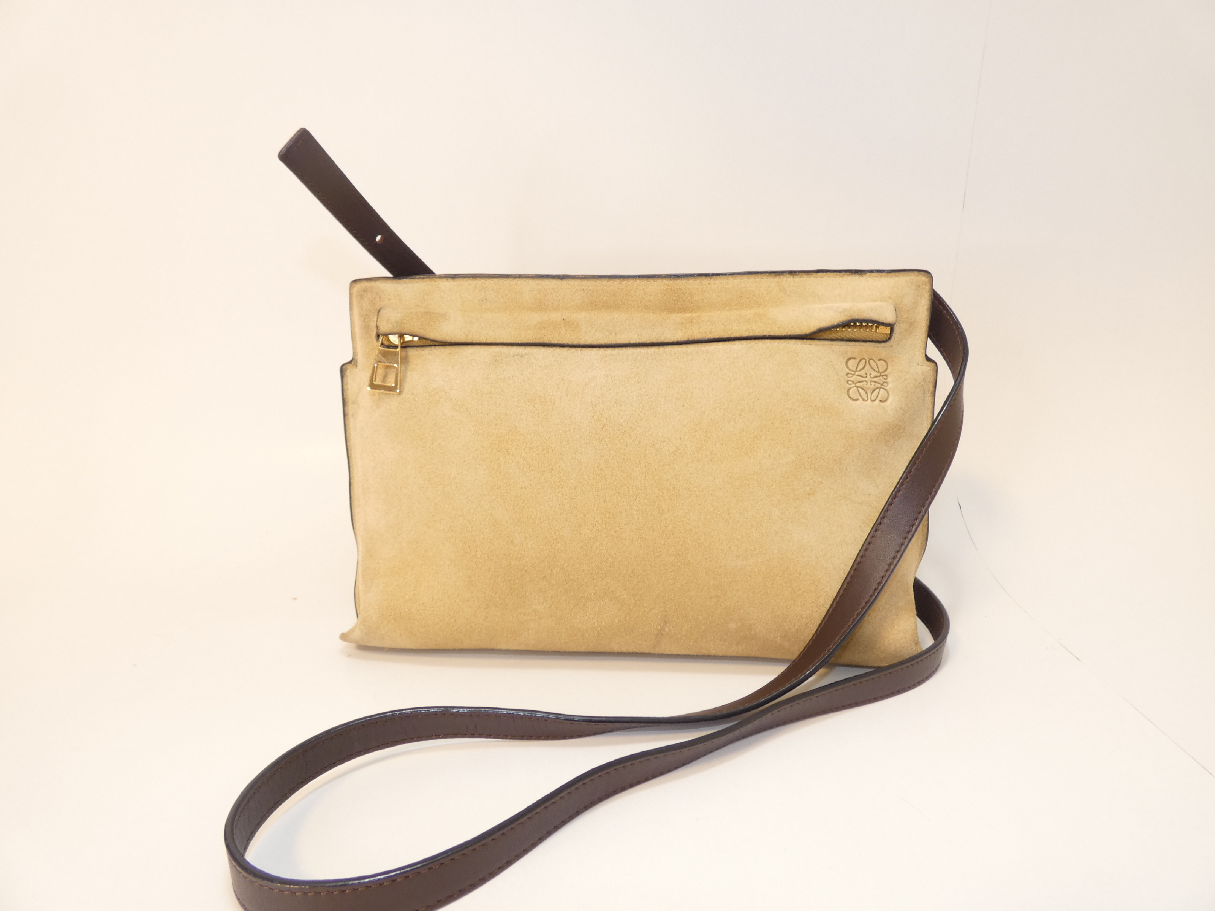 Suede Anagram Shoulder Bag
