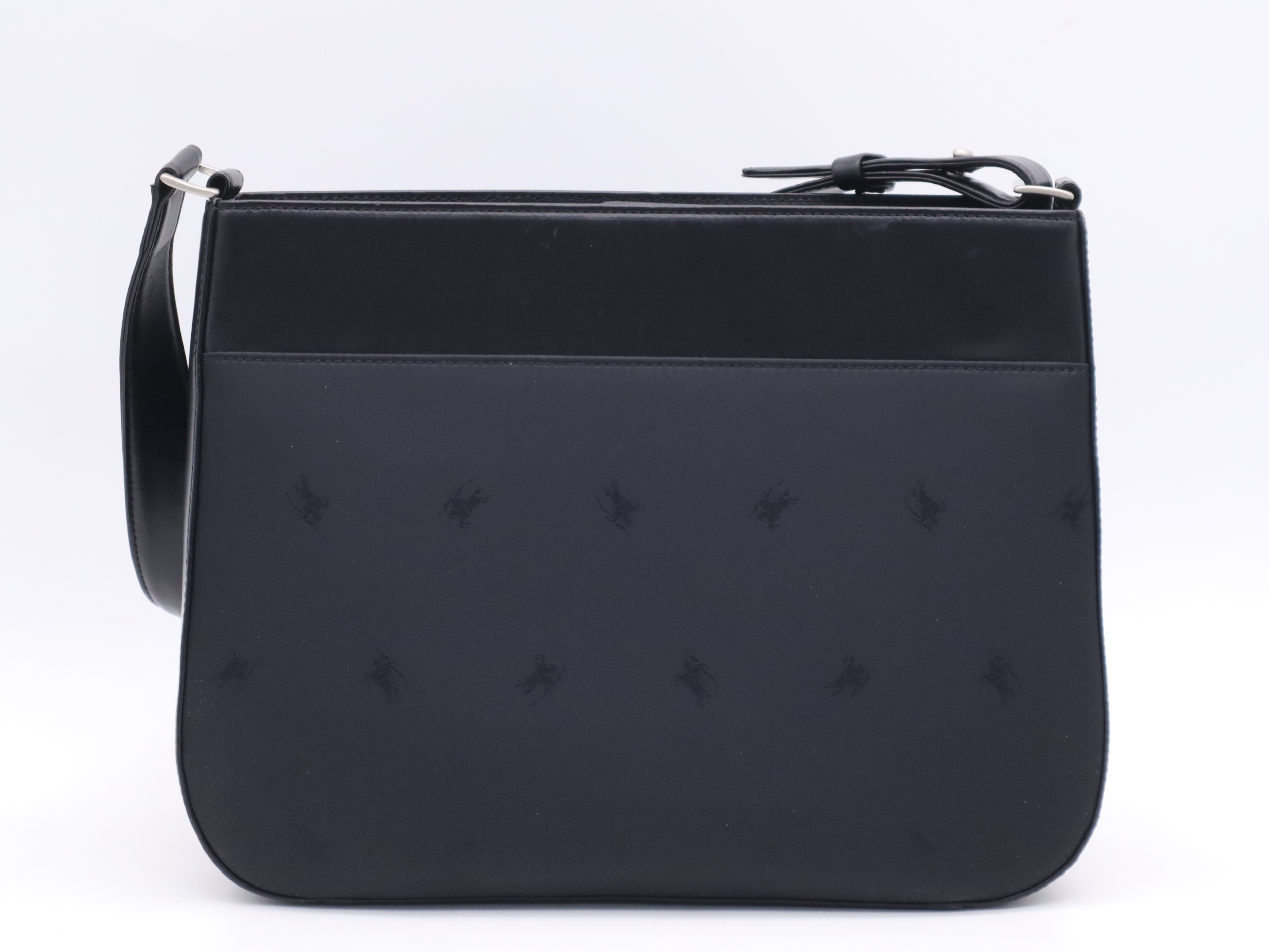 Nylon x Leather Front Pocket Handbag Shadow Horse Black Handbag — view 2