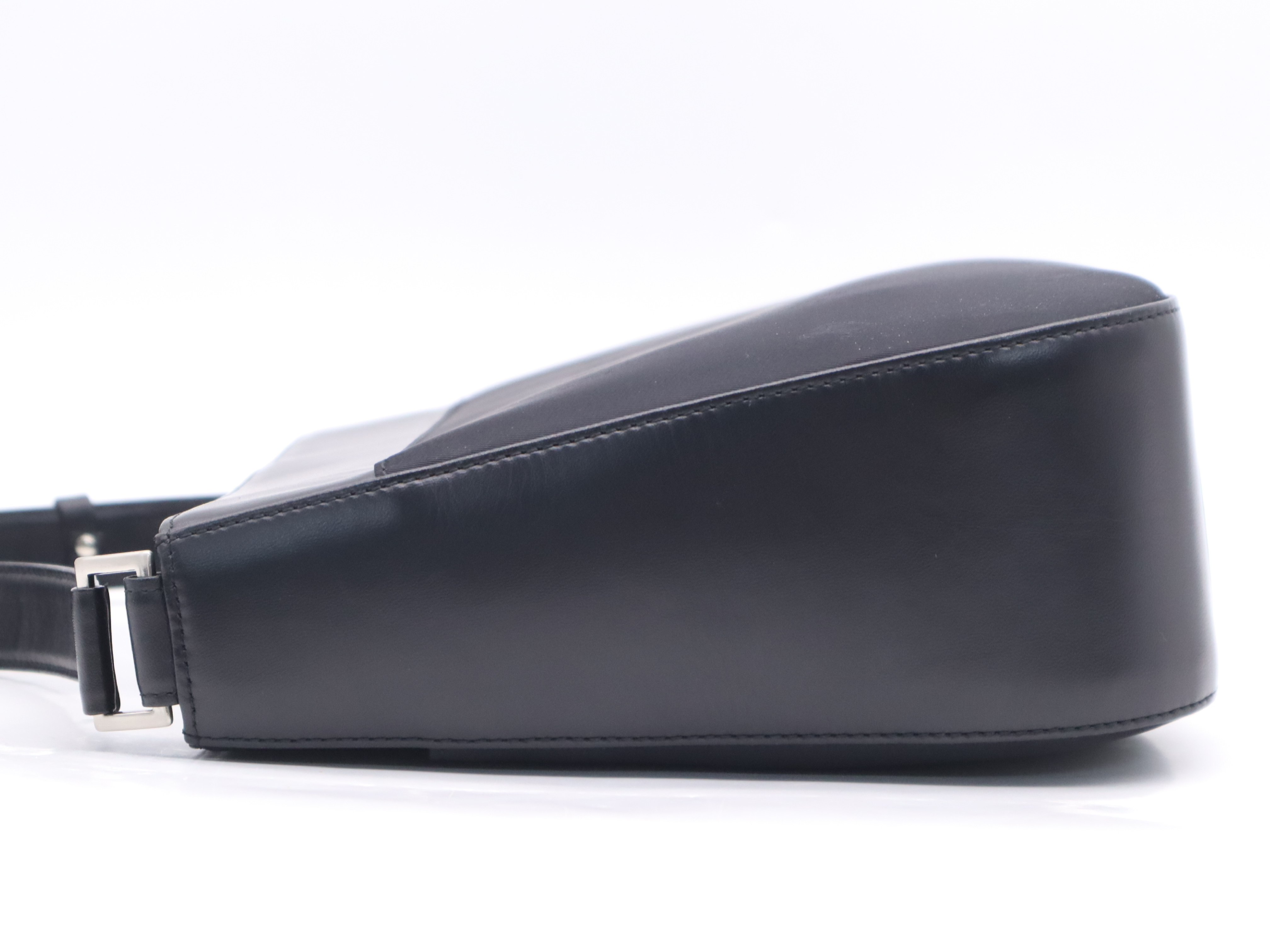 Nylon x Leather Front Pocket Handbag Shadow Horse Black Handbag — view 3