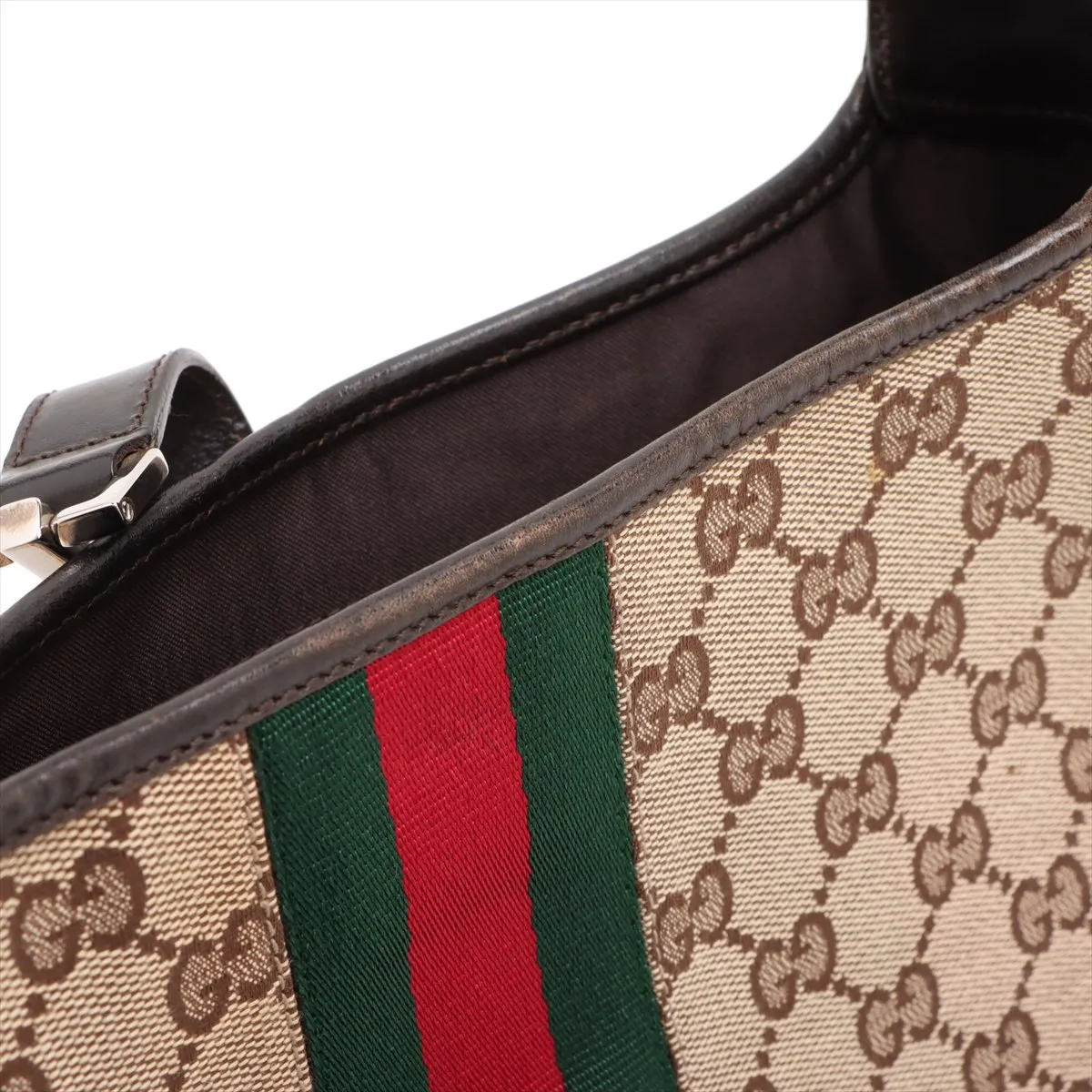GG Canvas Jackie Canvas x Leather Shoulder Bag Beige x Brown — view 13