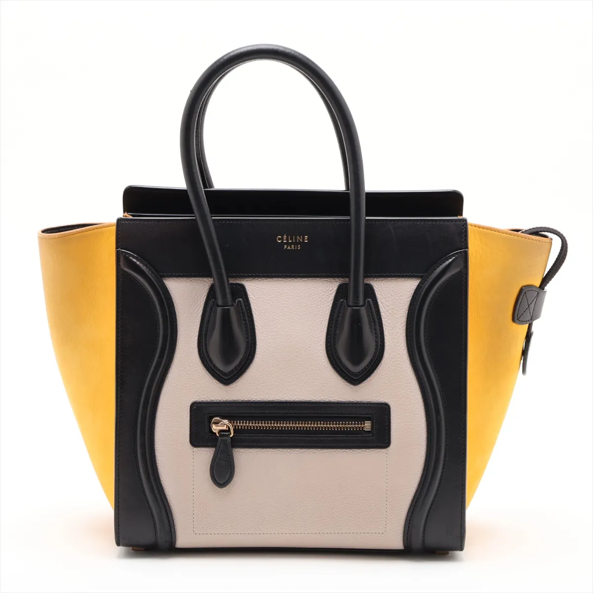 Luggage Micro Shopper Leather x Suede Handbag, Black x Yellow