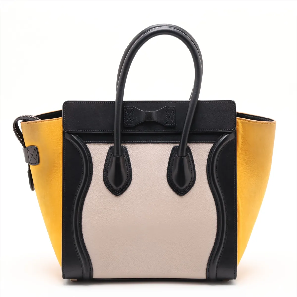 Luggage Micro Shopper Leather x Suede Handbag, Black x Yellow — view 2