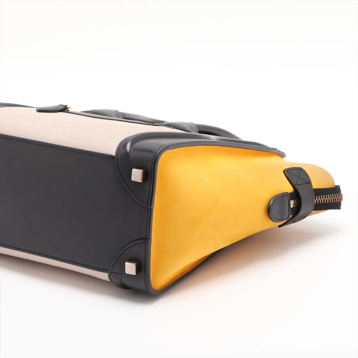 Luggage Micro Shopper Leather x Suede Handbag, Black x Yellow — view 3
