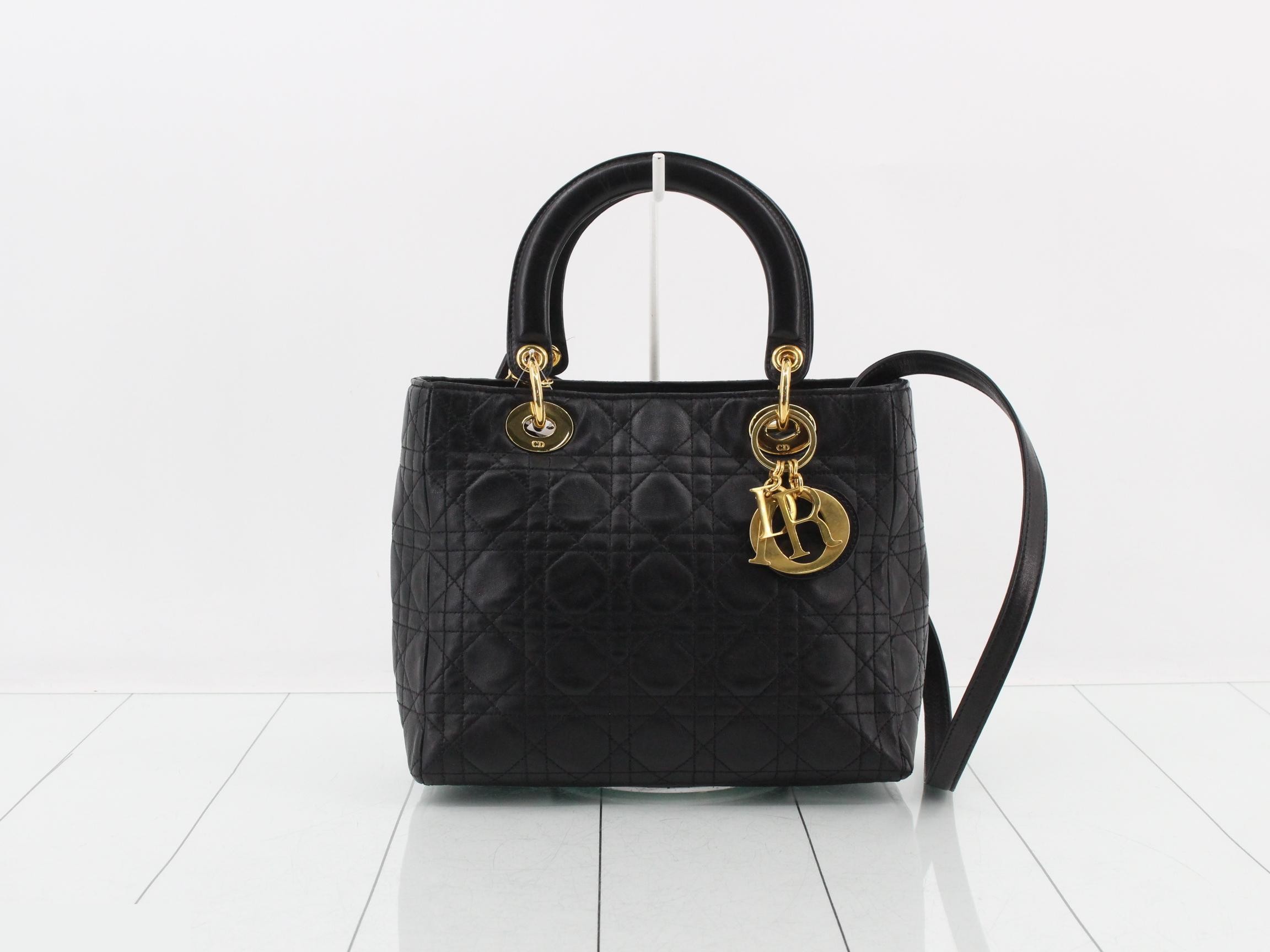 Lady Dior Lambskin Black Cannage 2-Way Handbag with Strap