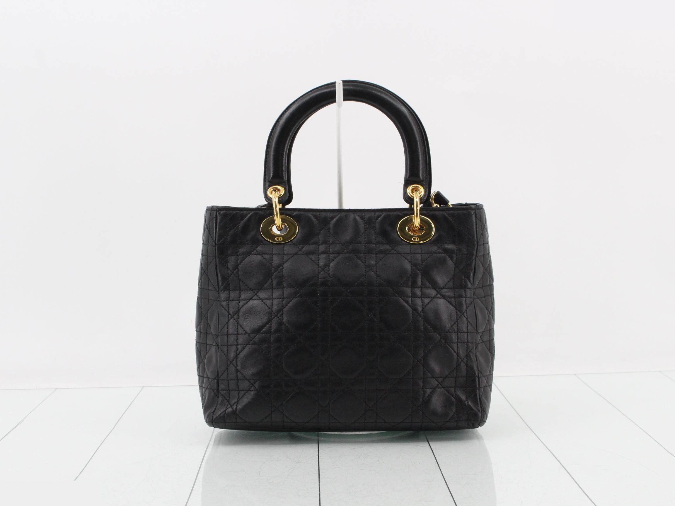 Lady Dior Lambskin Black Cannage 2-Way Handbag with Strap — view 2