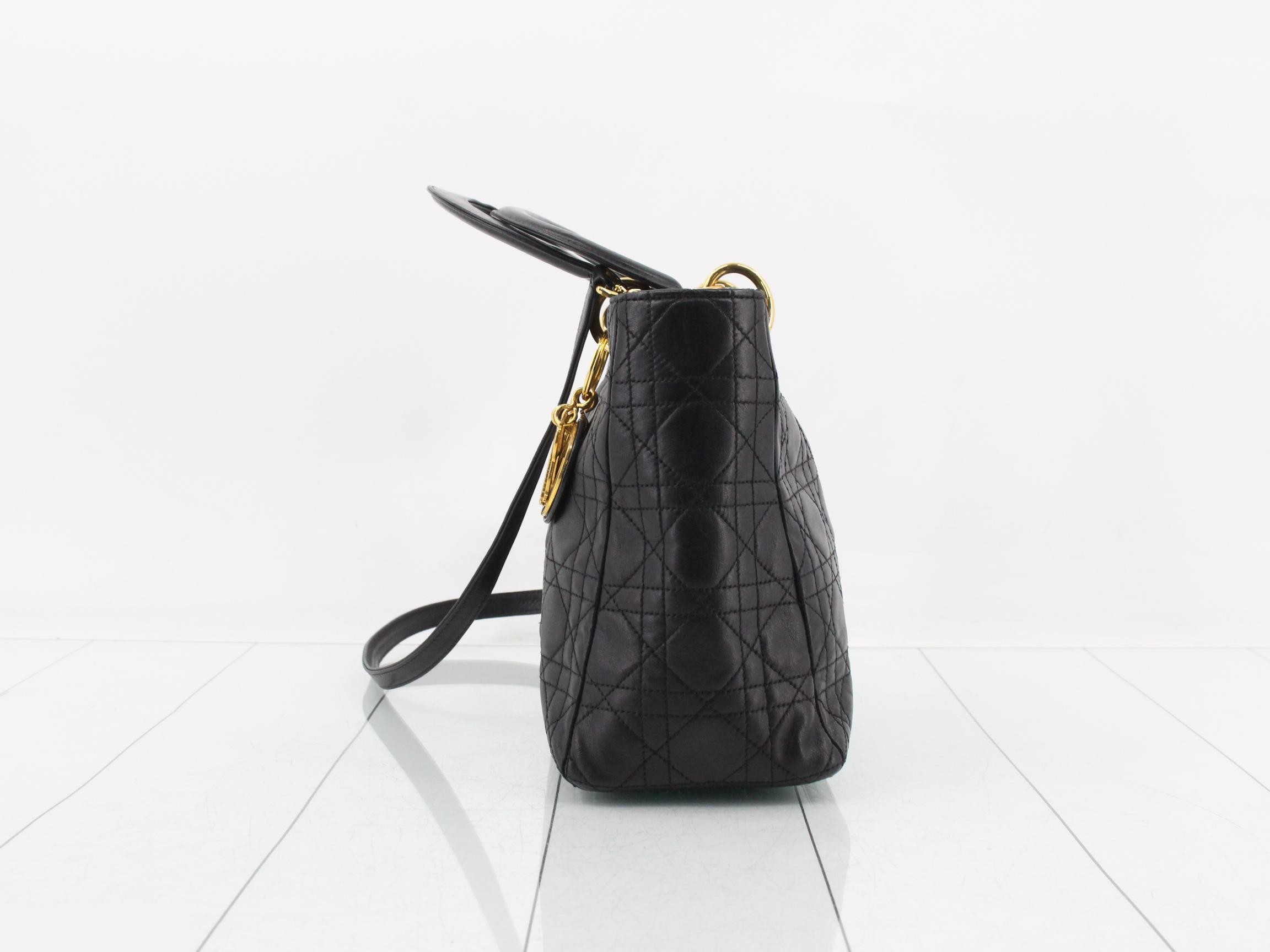 Lady Dior Lambskin Black Cannage 2-Way Handbag with Strap — view 3