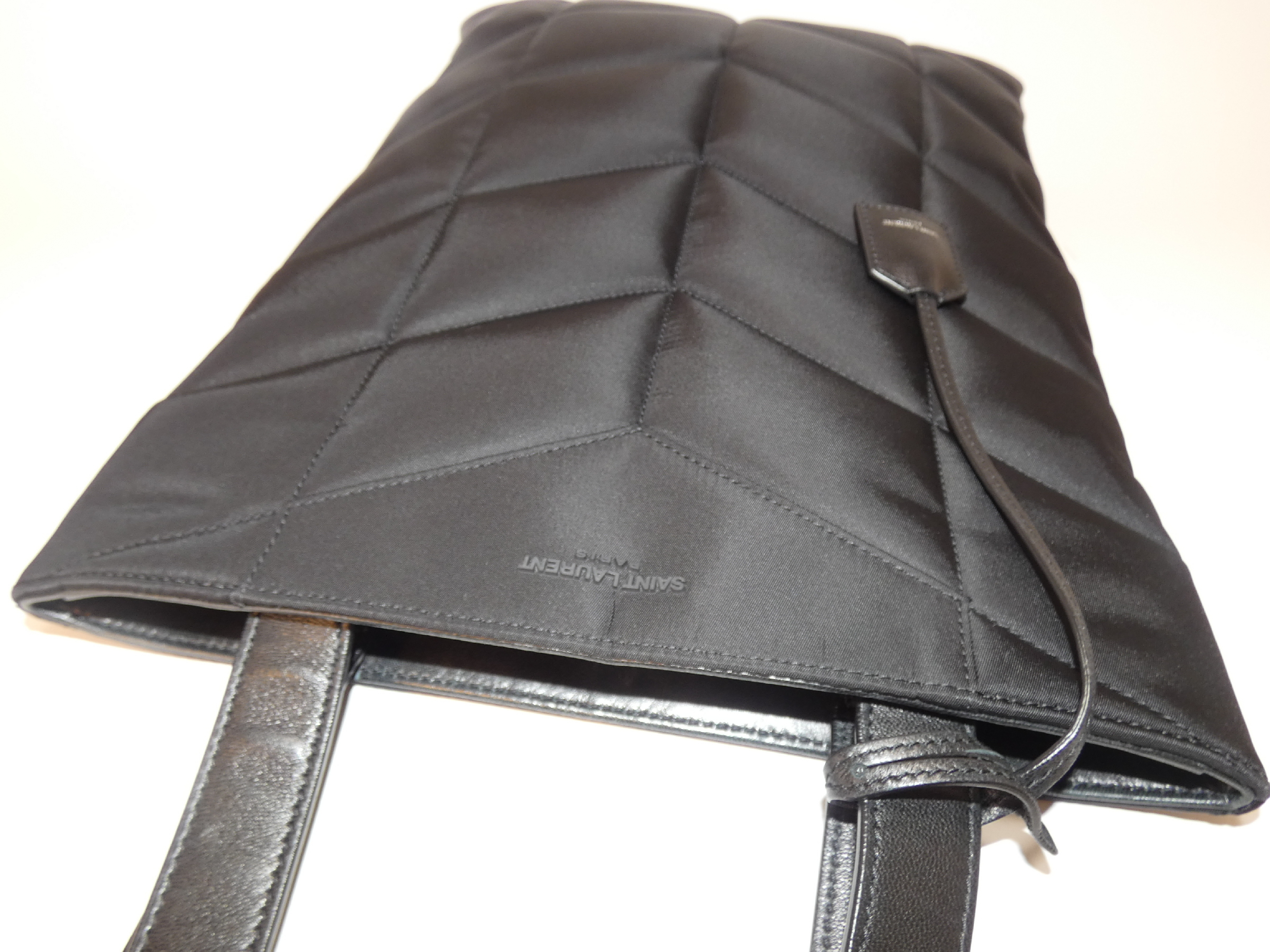 Puffer Leather Nylon Black Hand Tote Bag — view 3