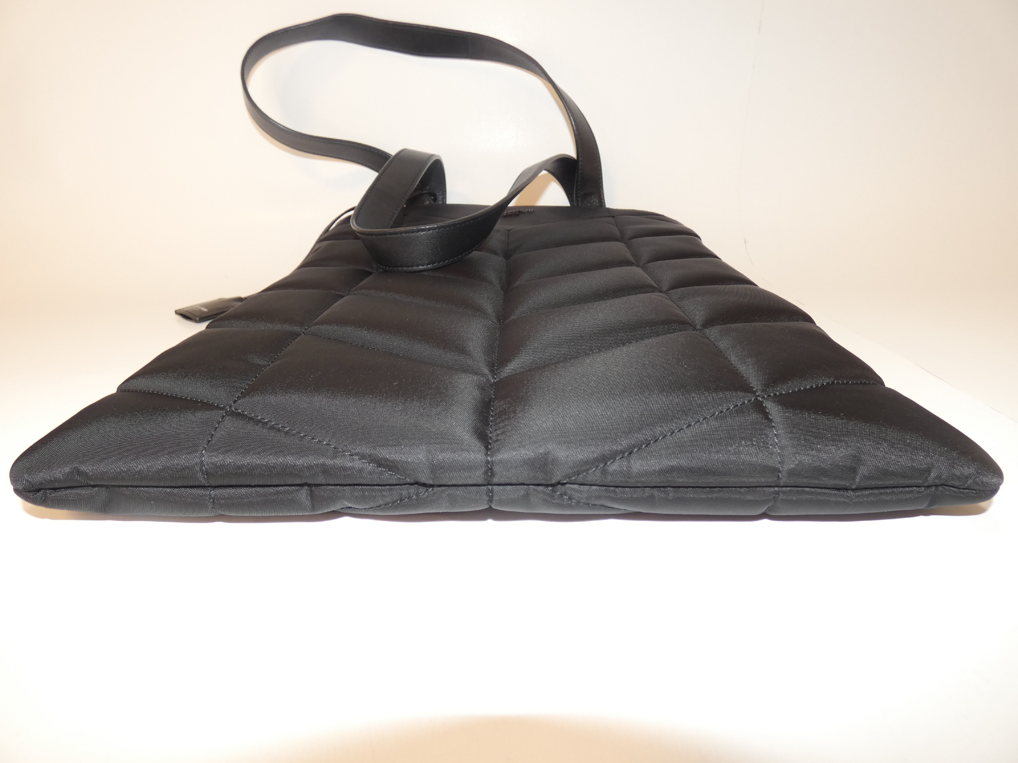 Puffer Leather Nylon Black Hand Tote Bag — view 6