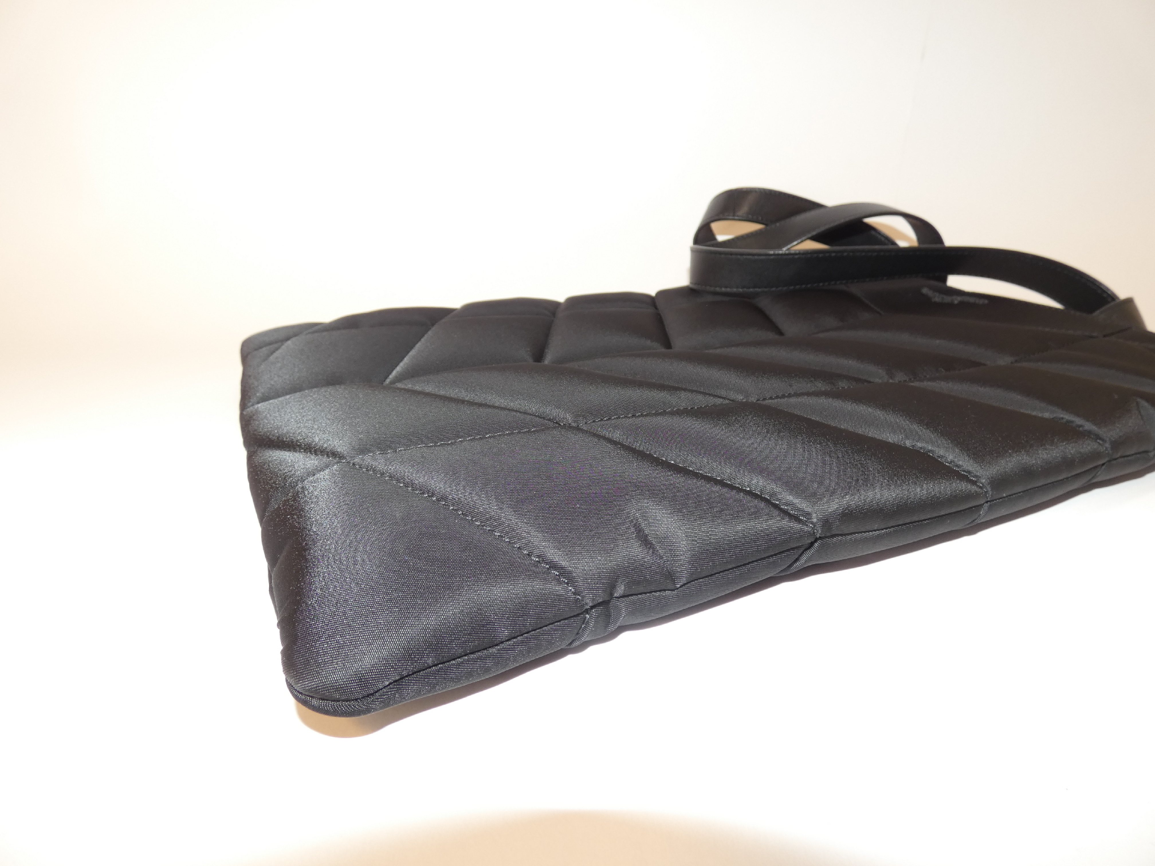 Puffer Leather Nylon Black Hand Tote Bag — view 8