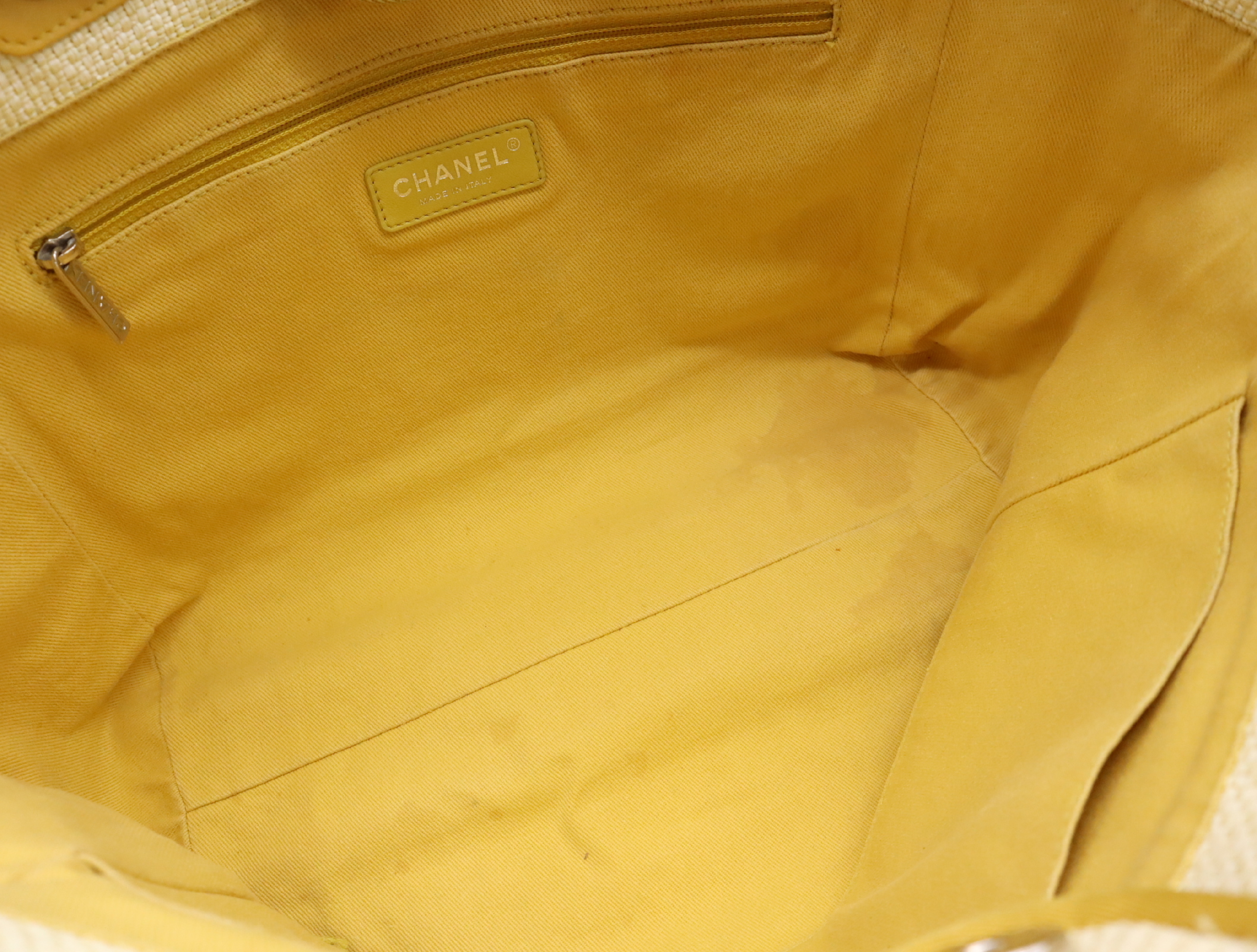 Straw/Leather Deauville MM Chain Shoulder Bag, Beige/Yellow, Seal 21896504 (Shoulder Bag) — view 14