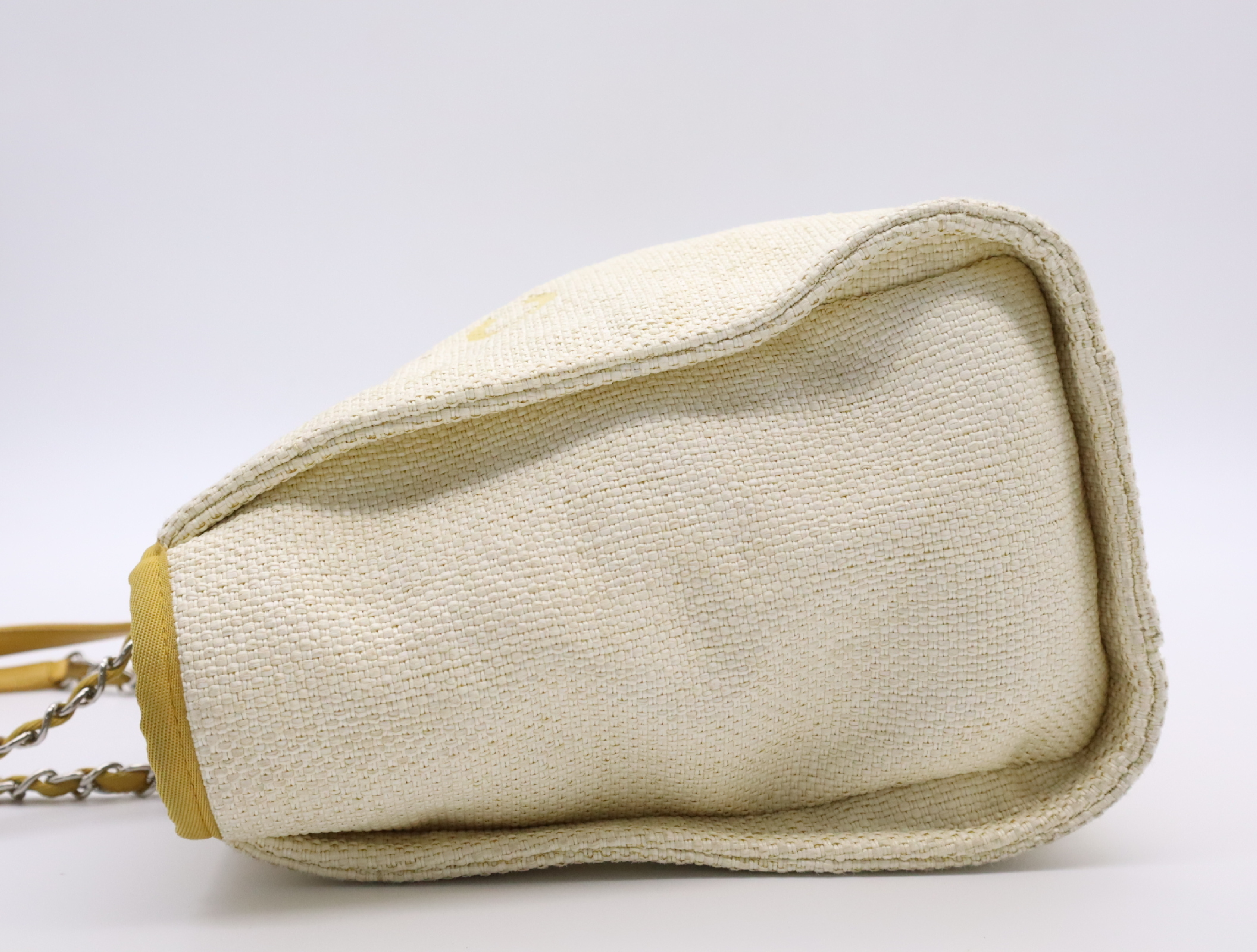 Straw/Leather Deauville MM Chain Shoulder Bag, Beige/Yellow, Seal 21896504 (Shoulder Bag) — view 3