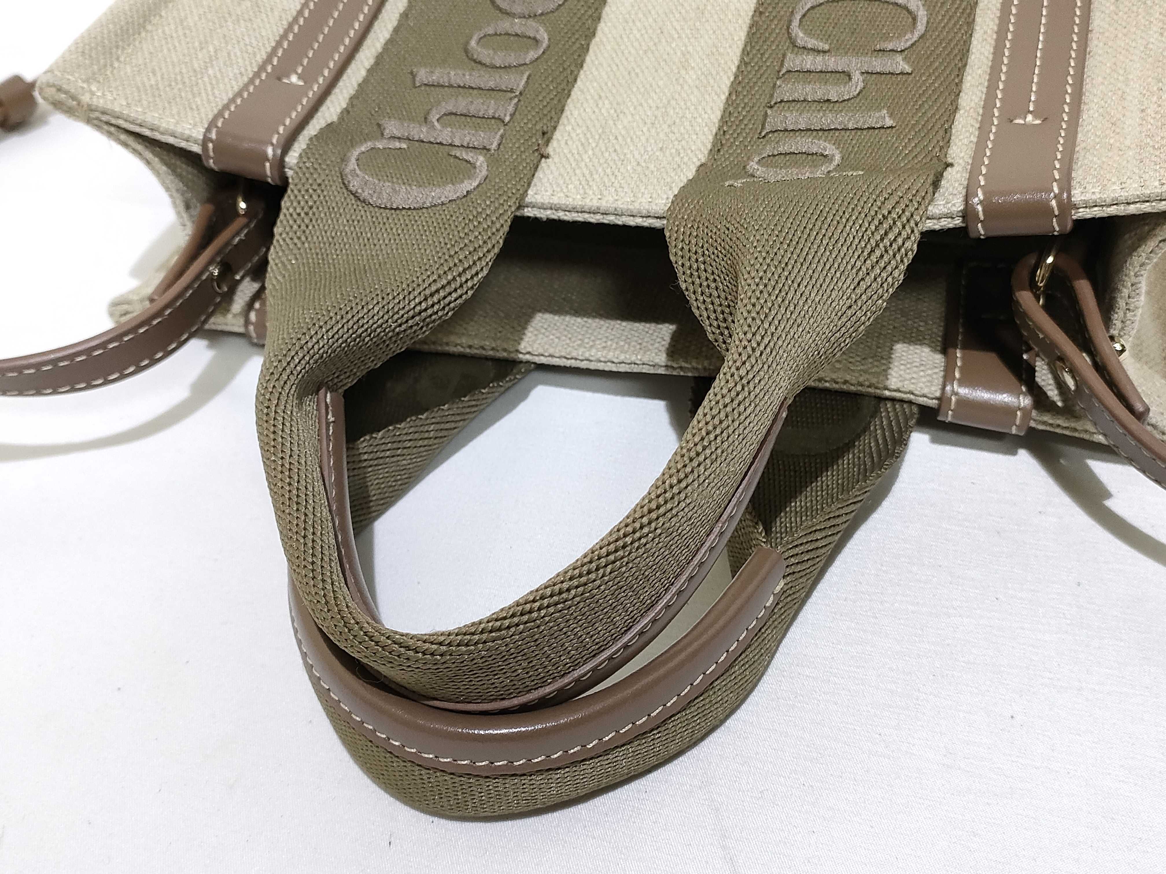 Woody Small Canvas Handbag (Khaki x Beige) — view 3