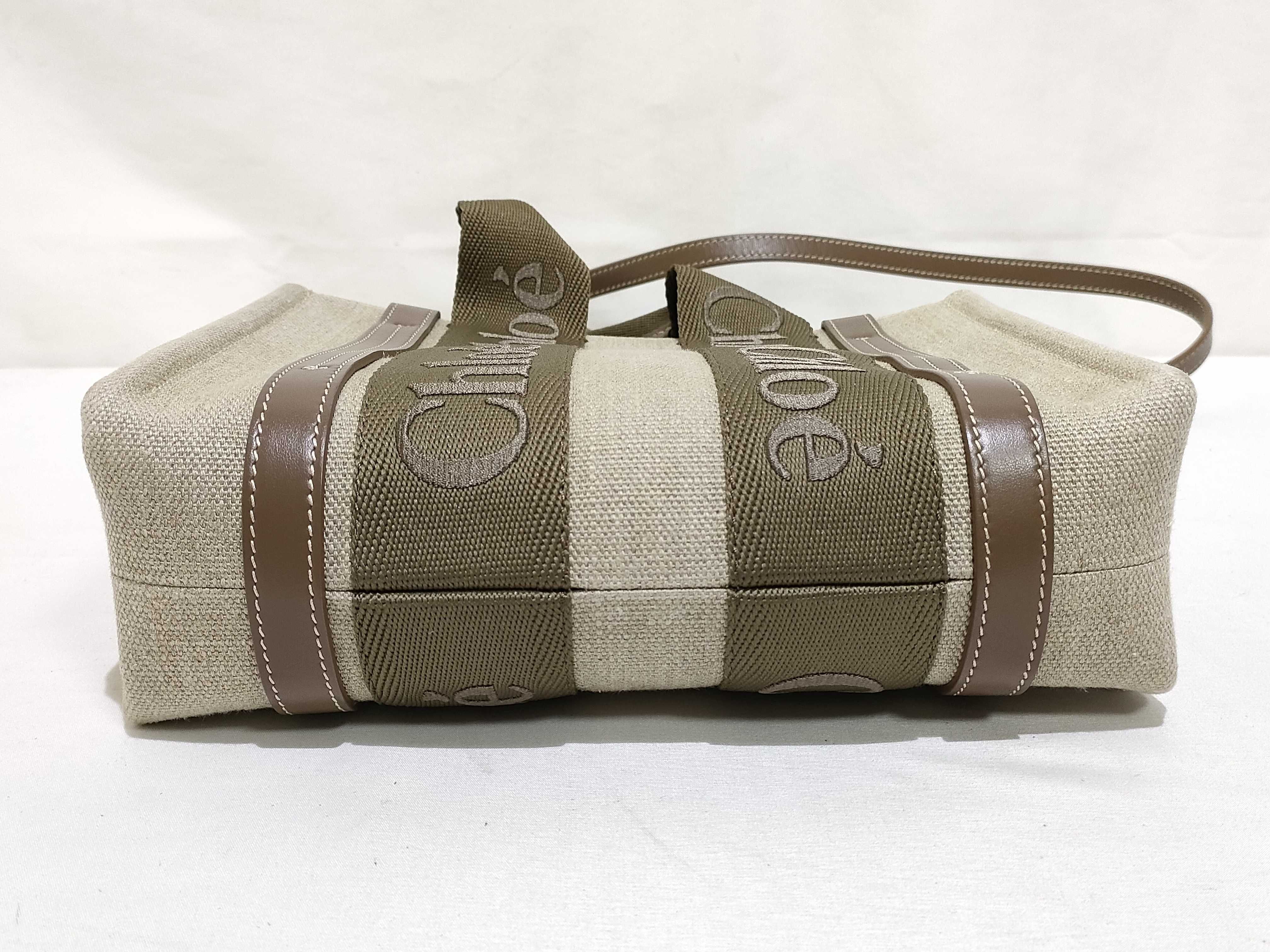 Woody Small Canvas Handbag (Khaki x Beige) — view 7