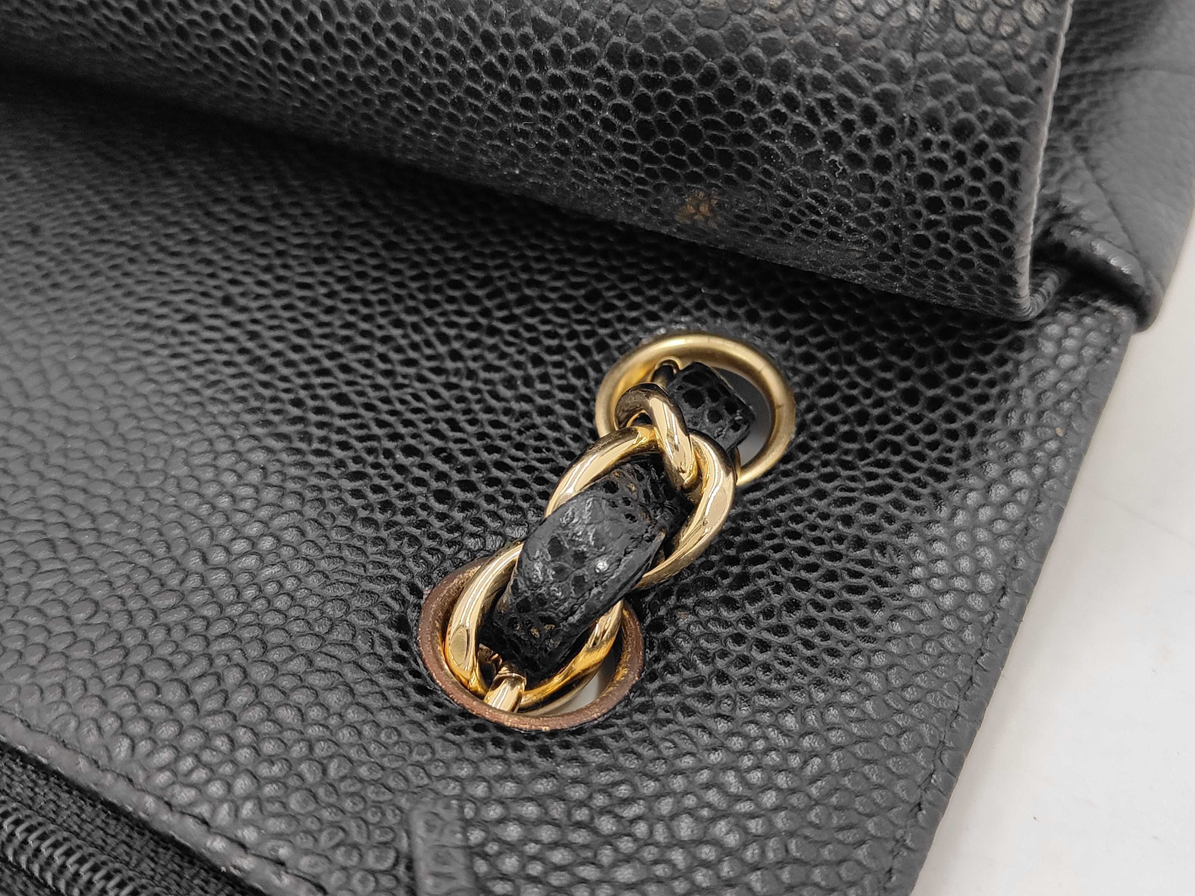 Caviar Skin Large Matelassé 30 Double Flap Chain Shoulder Bag (Serial Number 18) — view 9
